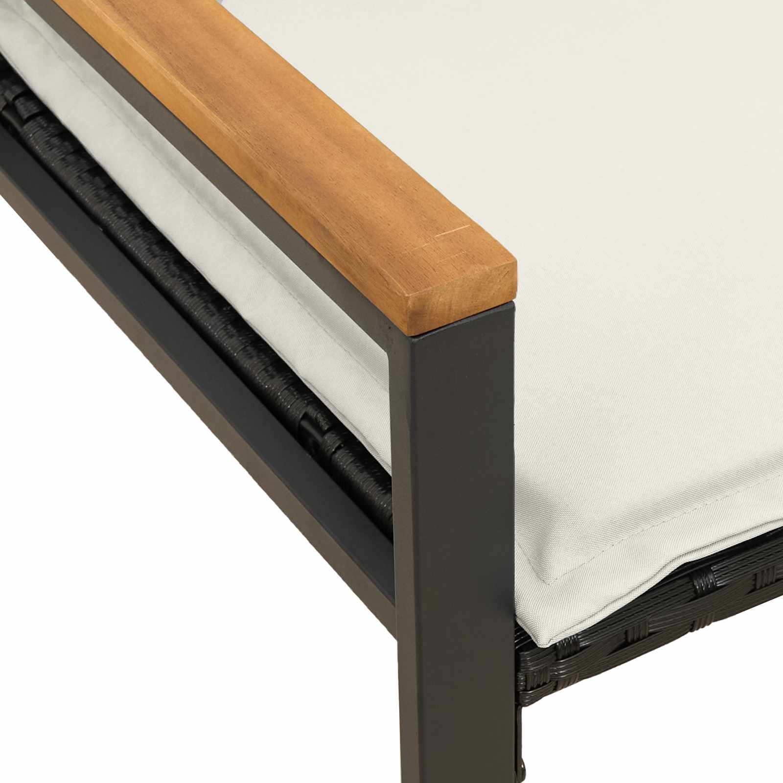 Bank mit Kissen Schwarz und Cremeweiß 115 x 65 x 72 cm Rattan