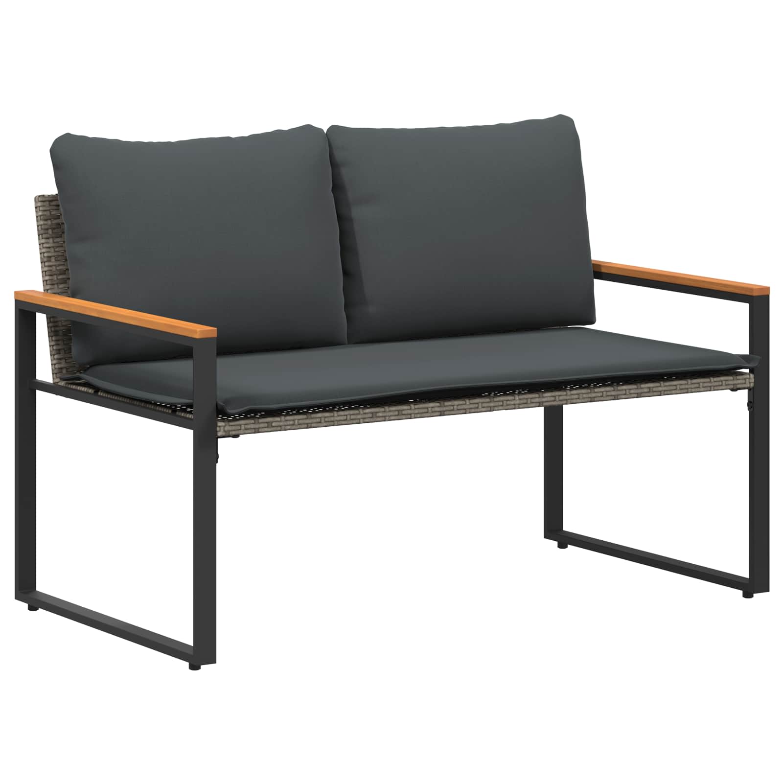 Bank mit Kissen Grau und Dunkelgrau 115 x 65 x 72 cm Rattan