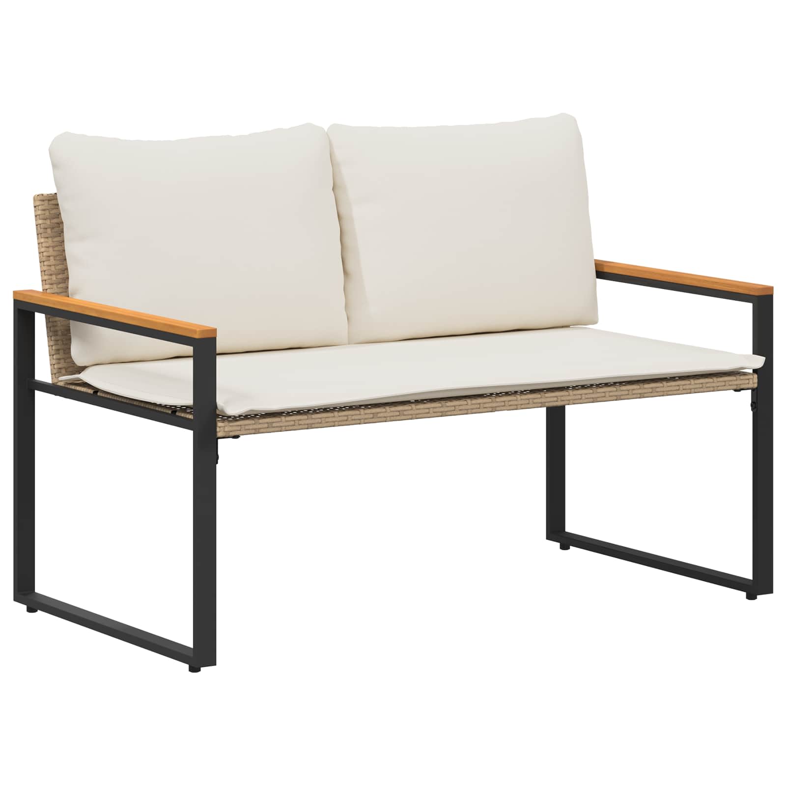 Bank mit Kissen Beige und Cremeweiß 115 x 65 x 72 cm Rattan