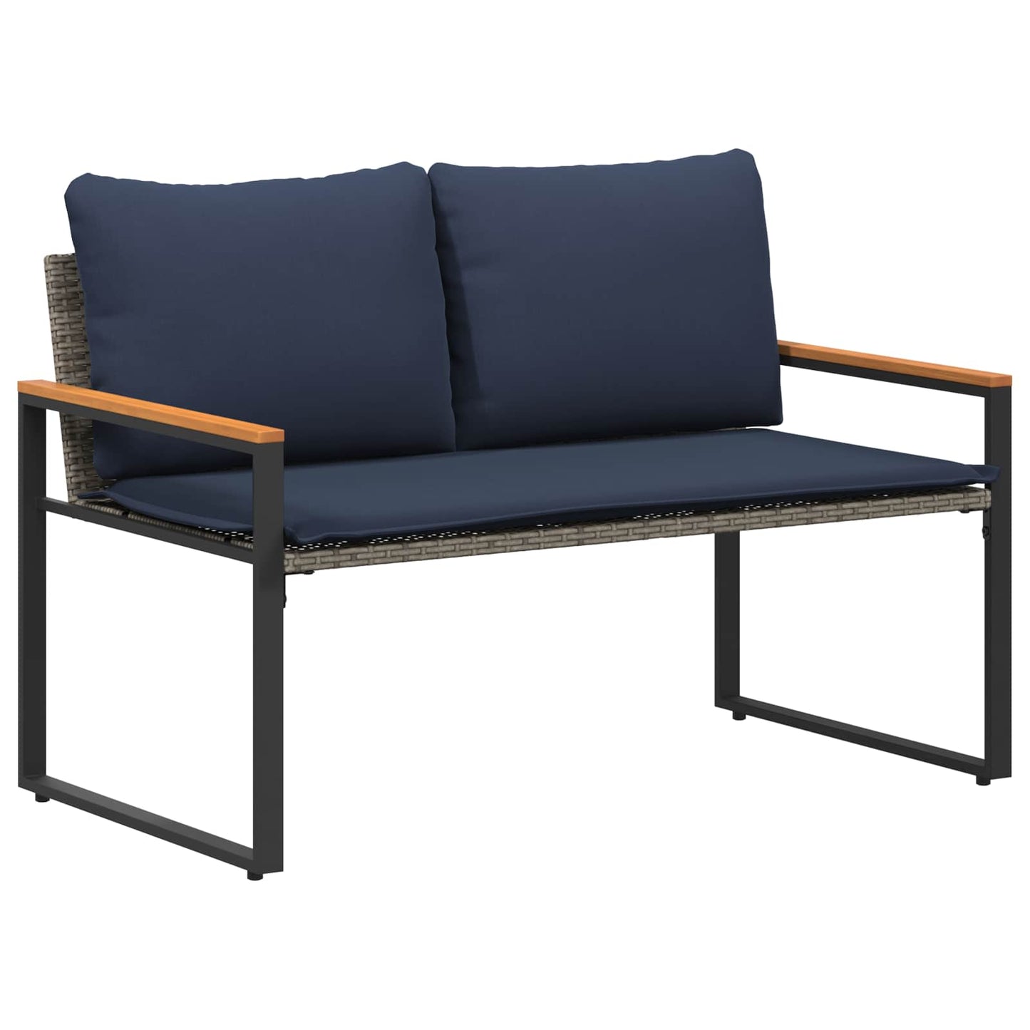 Bank mit Kissen Grau und Marineblau 115 x 65 x 72 cm Rattan