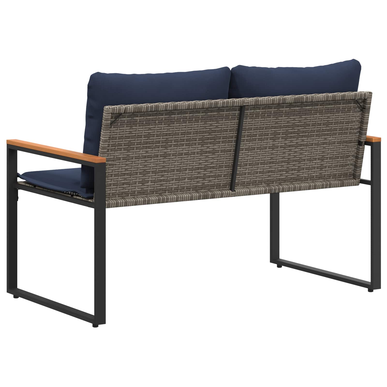 Bank mit Kissen Grau und Marineblau 115 x 65 x 72 cm Rattan