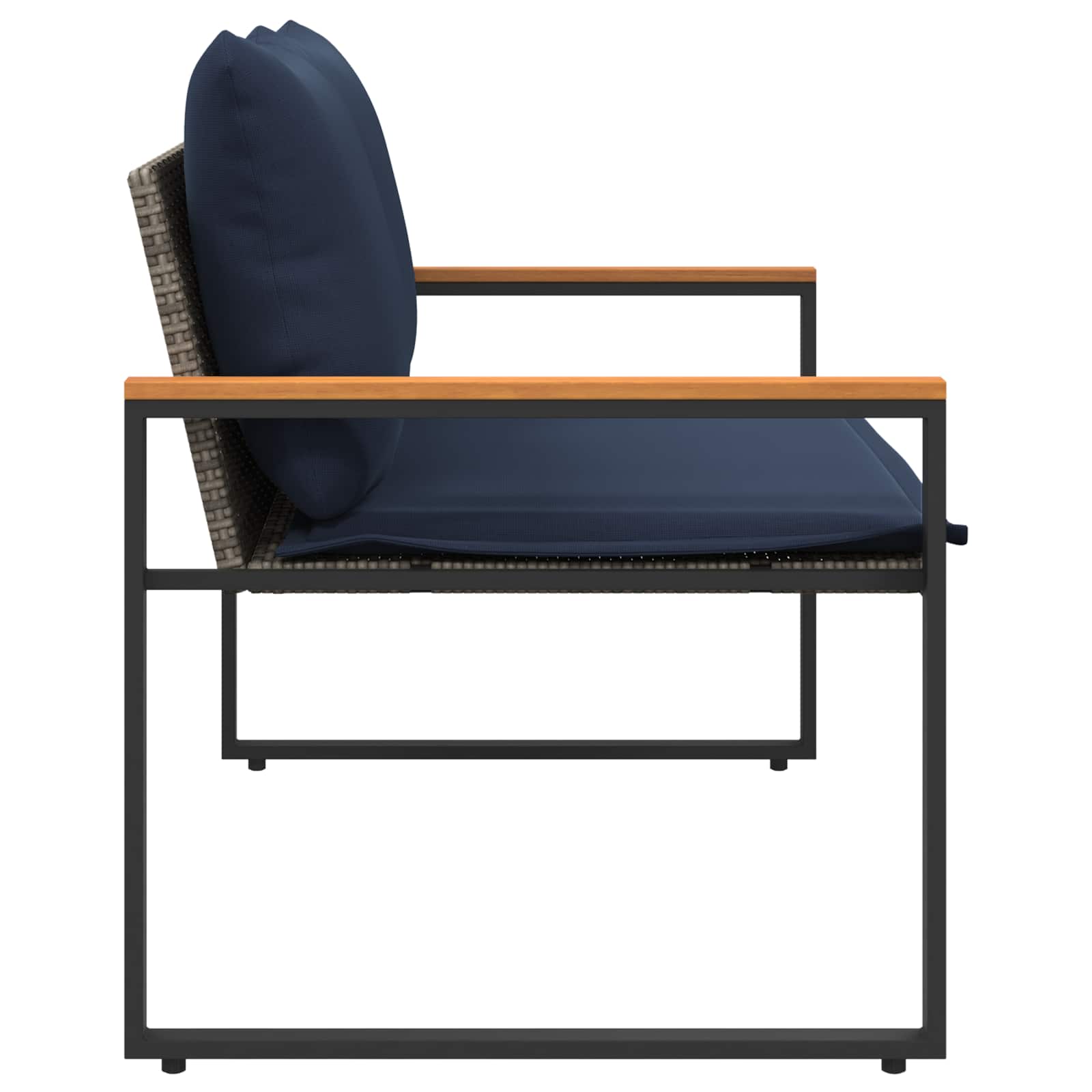 Bank mit Kissen Grau und Marineblau 115 x 65 x 72 cm Rattan