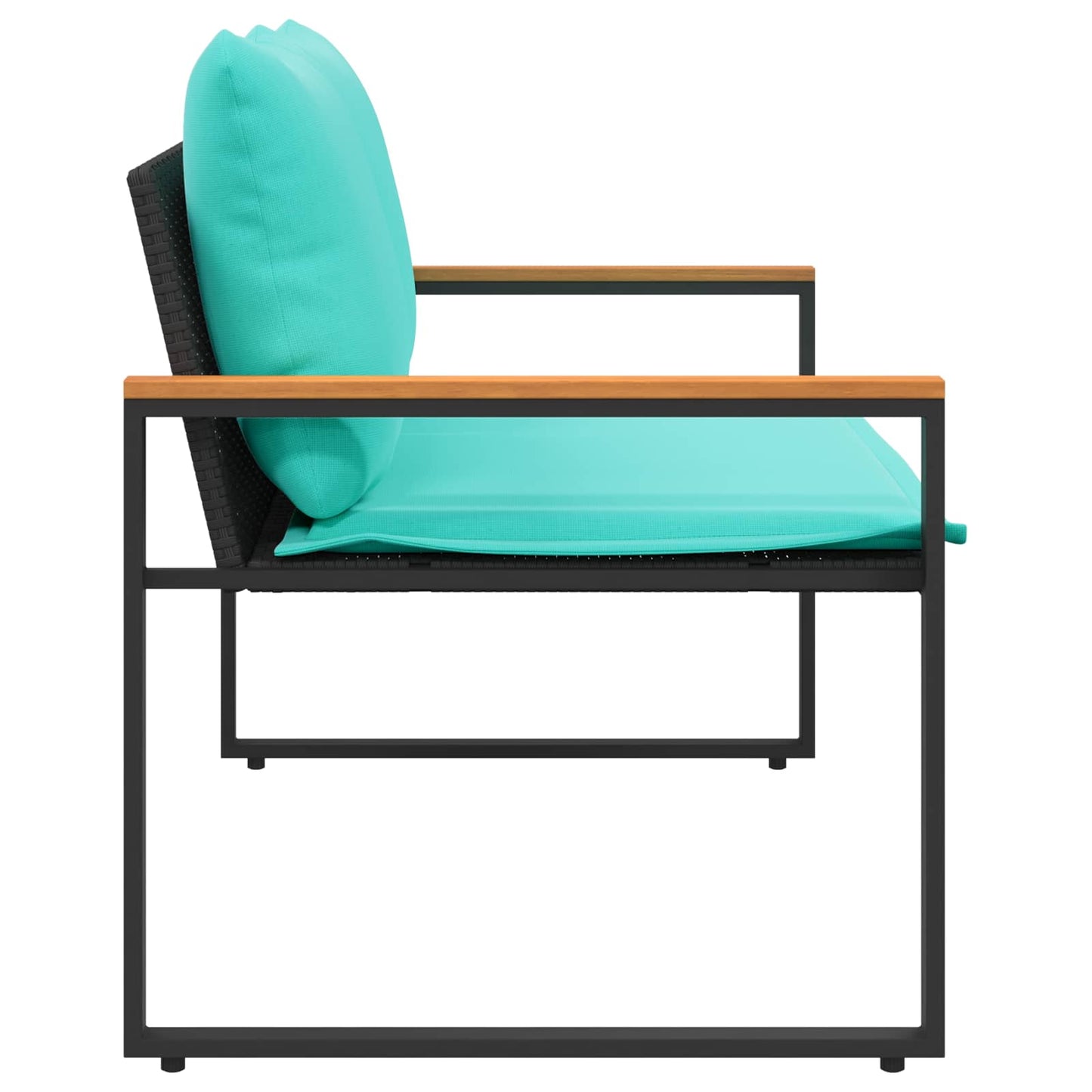 Bank mit Kissen Schwarz und Türkis 115 x 65 x 72 cm Rattan