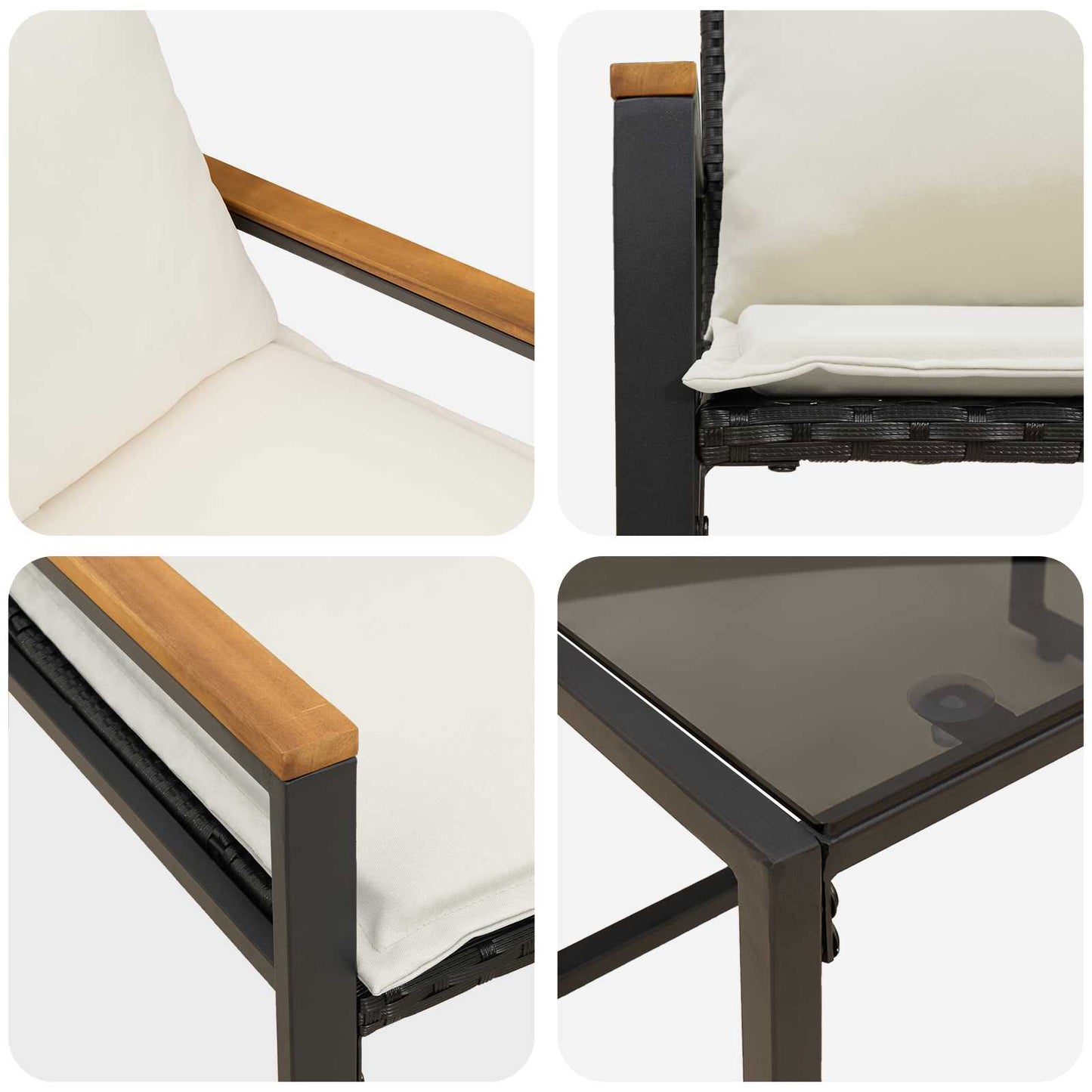Möbelsets 3 stk. Schwarz und Cremeweiß Rattan