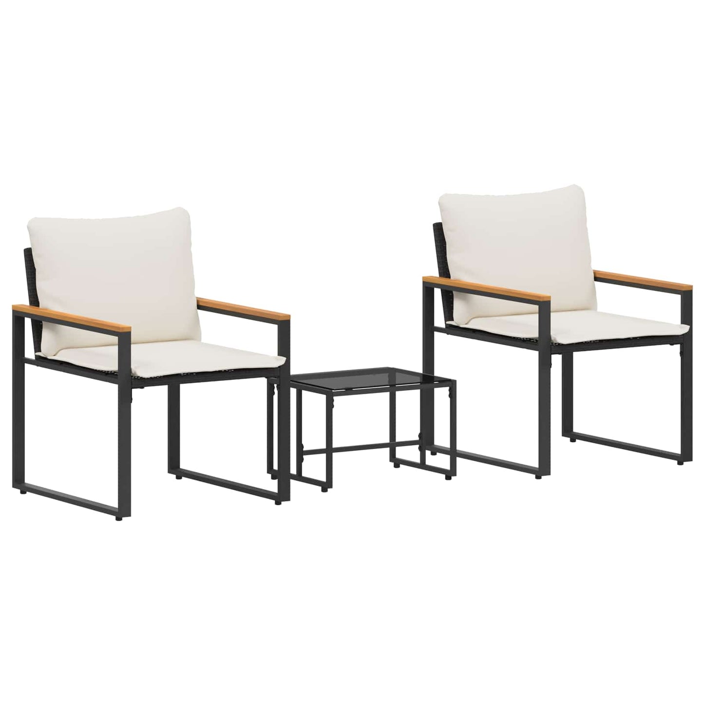 Möbelsets 3 Stk. Schwarz und Cremeweiß Rattan