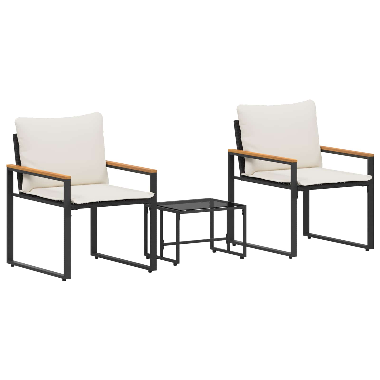 Möbelsets 3 Stk. Schwarz und Cremeweiß Rattan