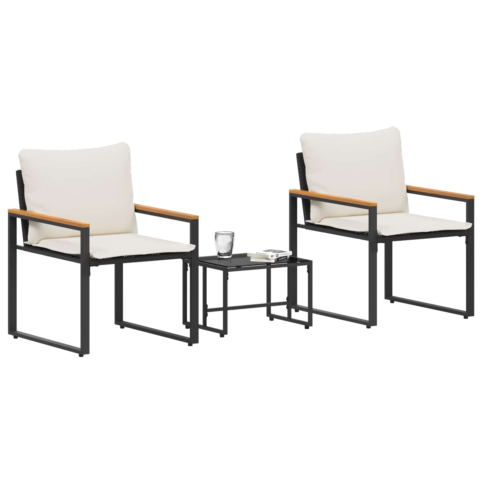 Möbelsets 3 stk. Schwarz und Cremeweiß Rattan