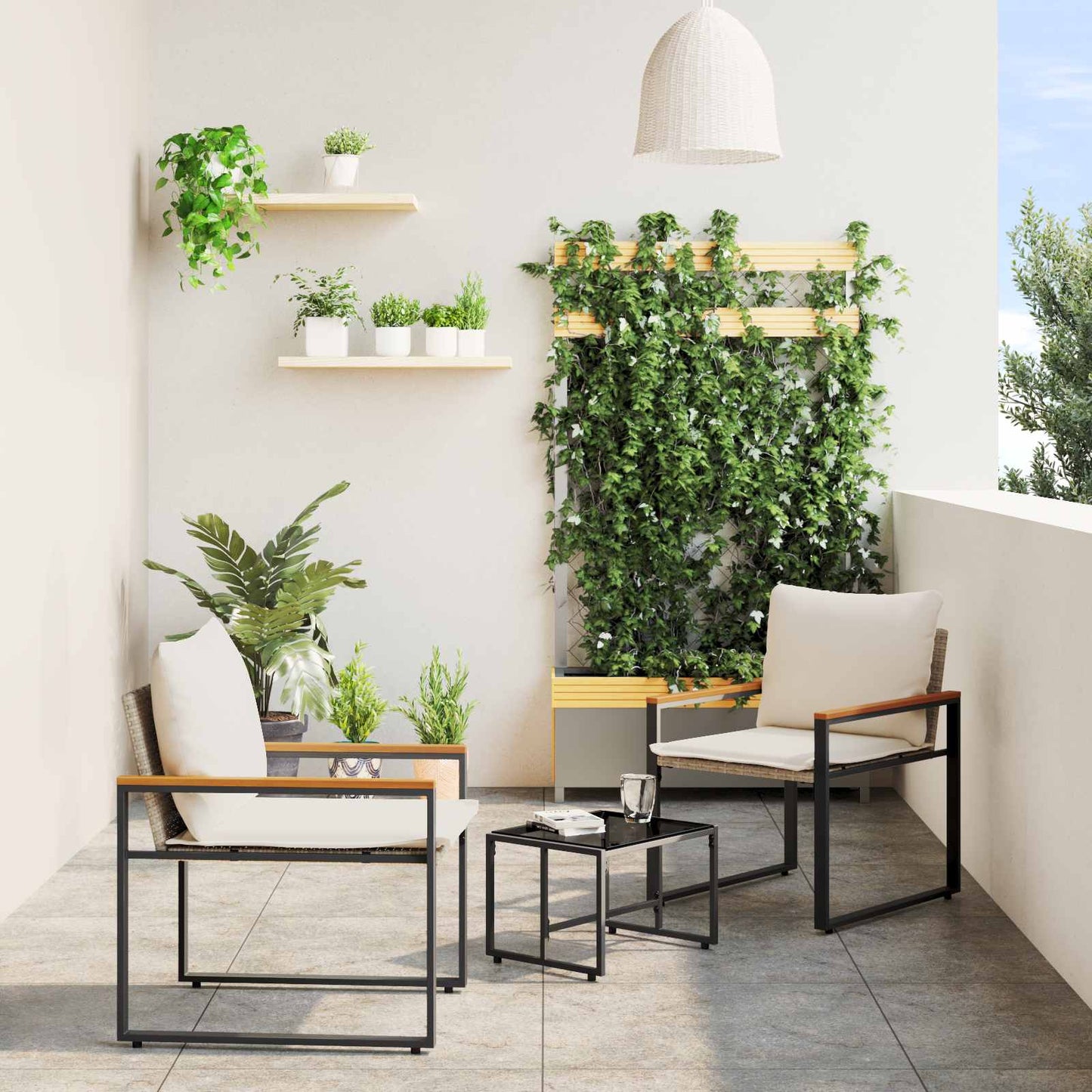 Möbelsets 3 Stk. Beige und Cremeweiß Rattan