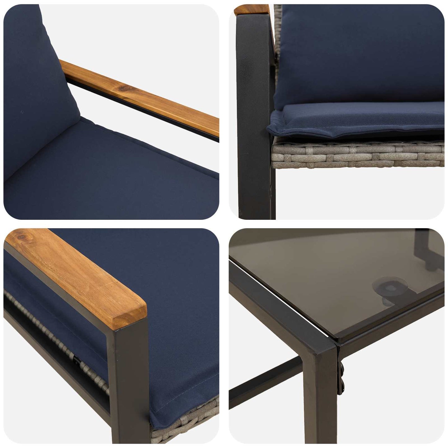 Möbelsets 3 Stk. Grau und Marineblau Rattan