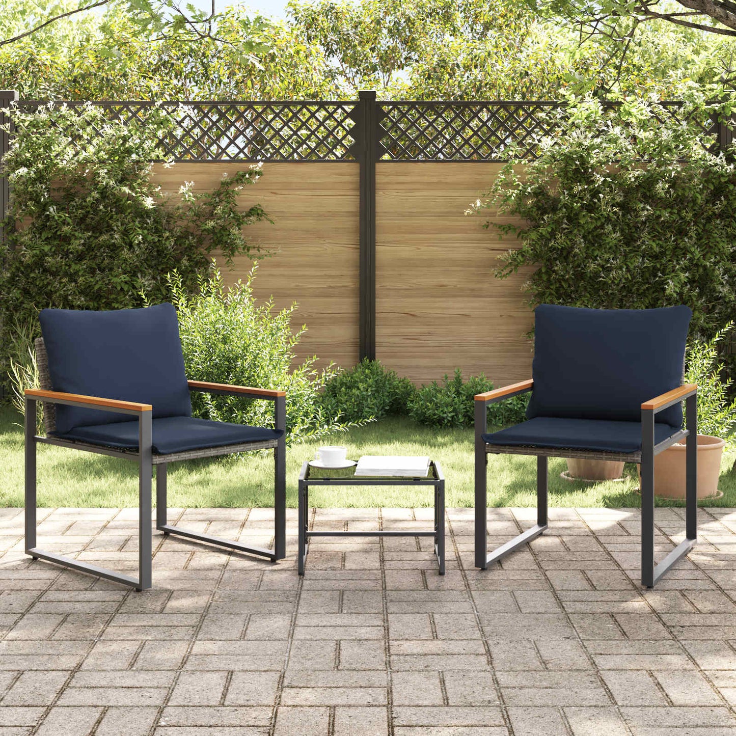 Möbelsets 3 Stk. Grau und Marineblau Rattan
