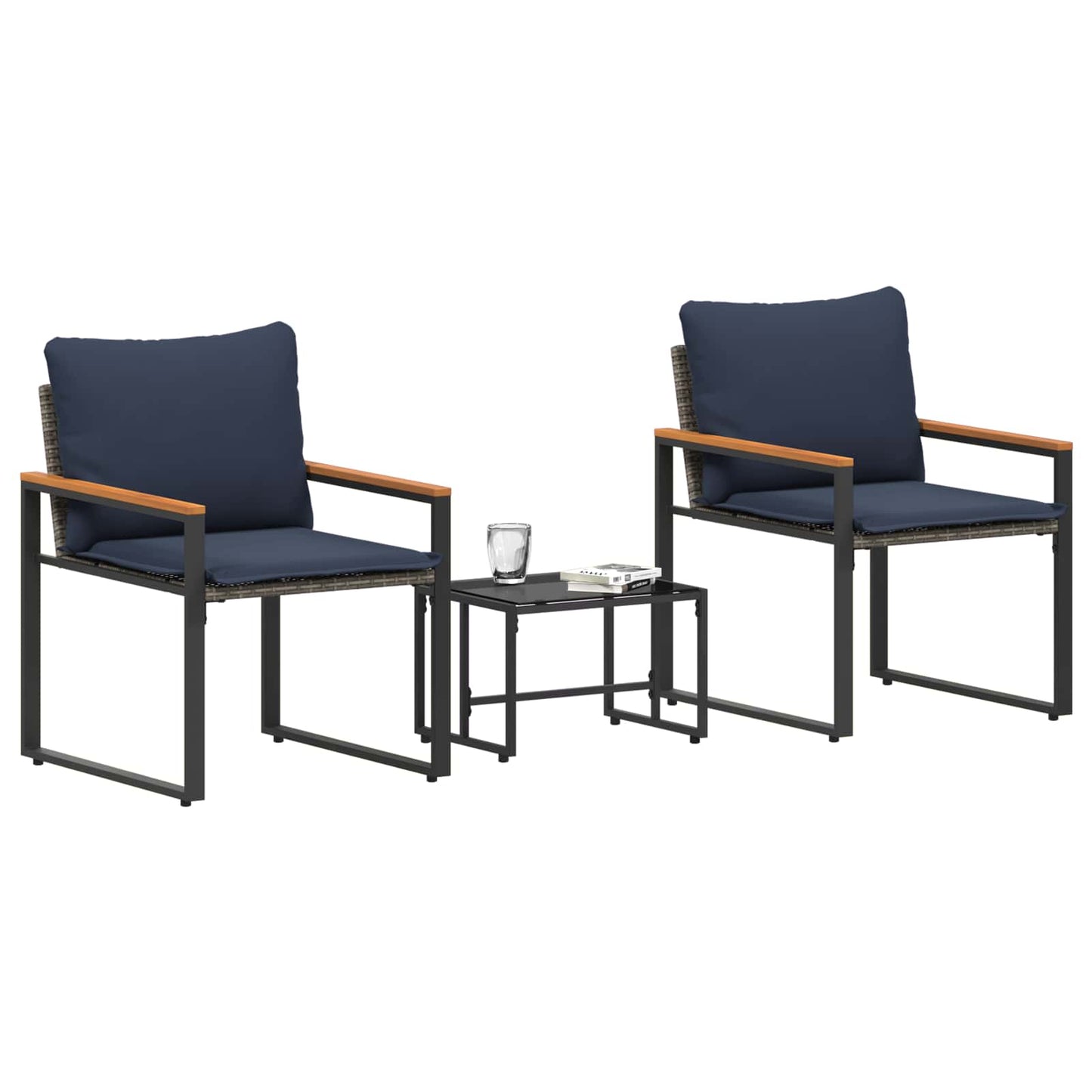 Möbelsets 3 stk. Grau und Marineblau Rattan