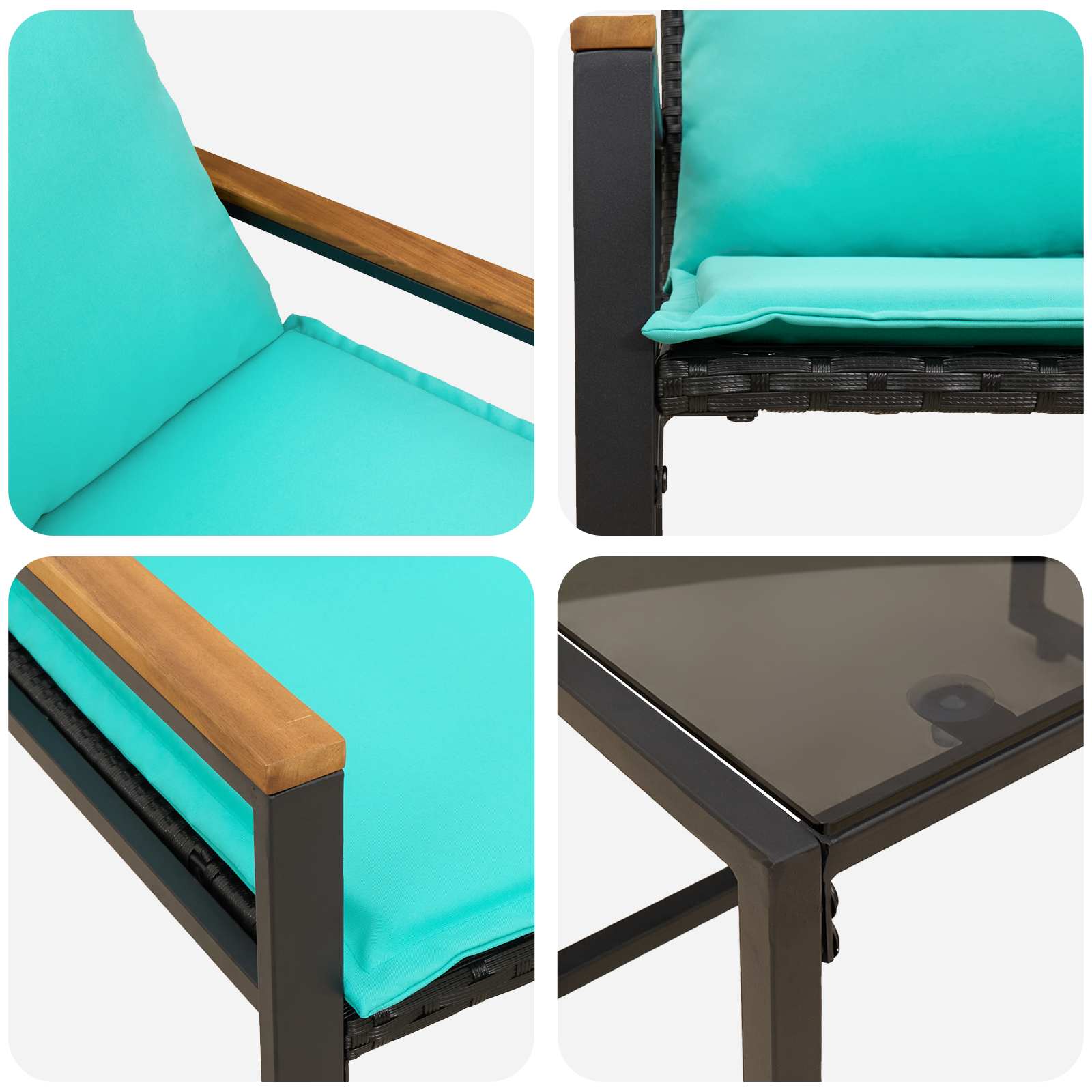 Möbelsets 3 Stk. Schwarz und Türkis Rattan