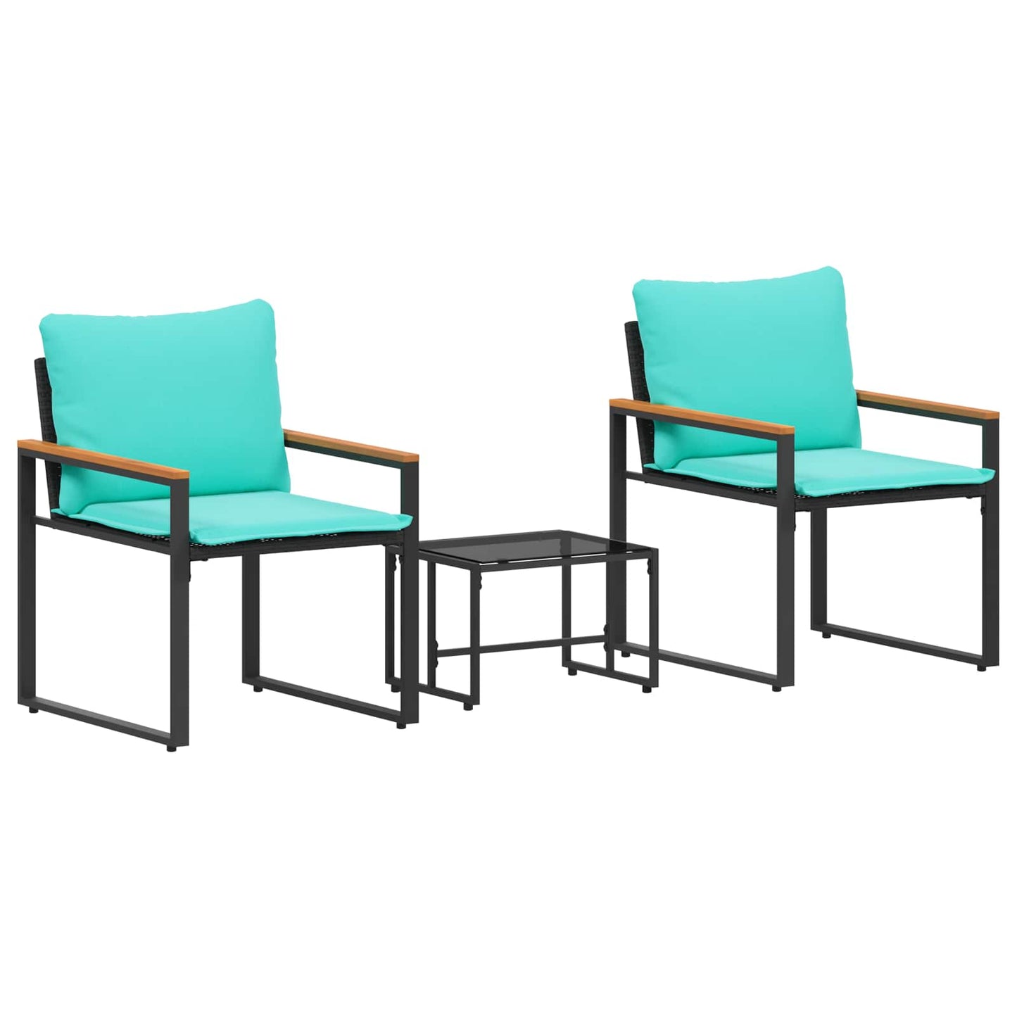 Möbelsets 3 Stk. Schwarz und Türkis Rattan