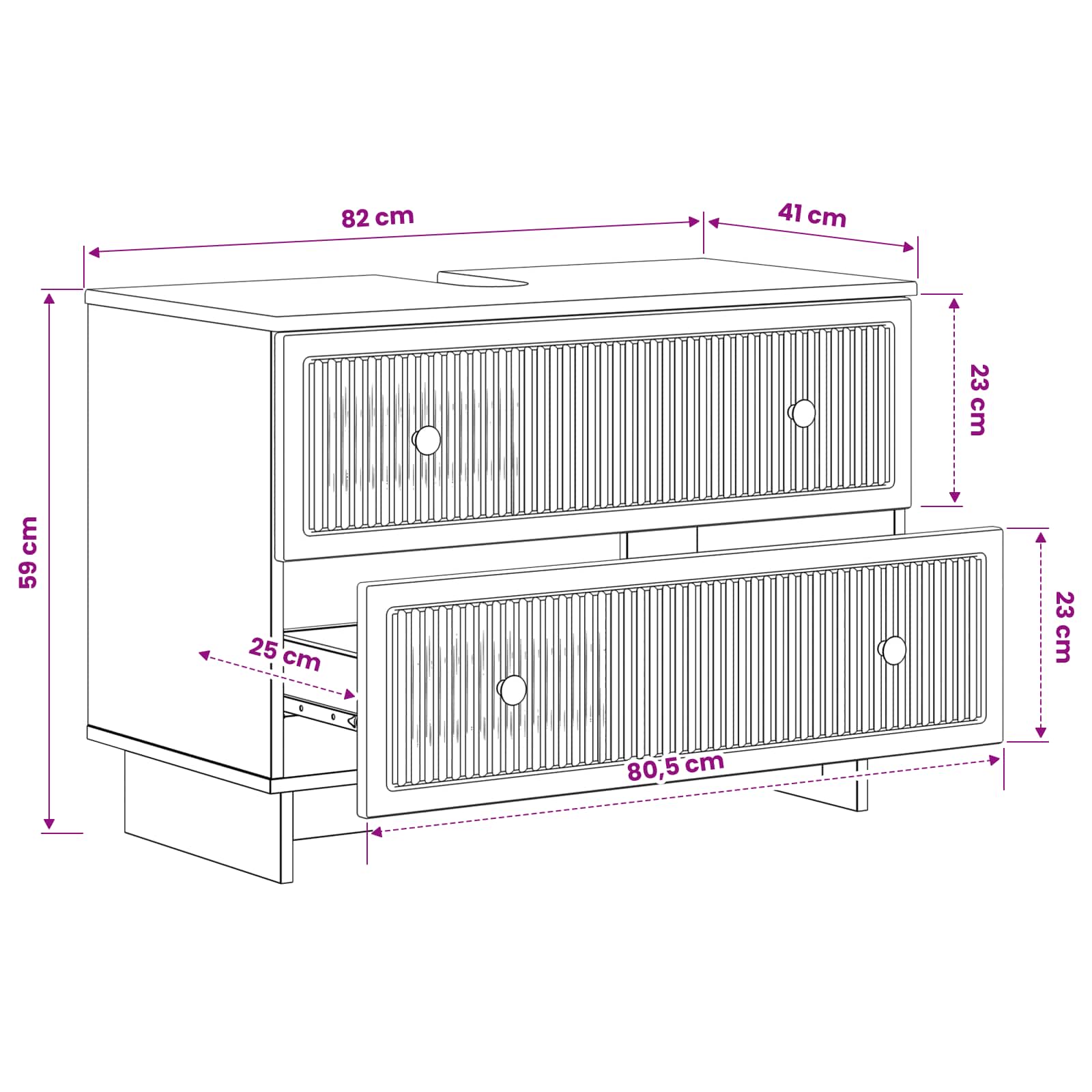 Waschbeckenschrank EDE Hochglanz Weiß 82 x 41 x 59 cm