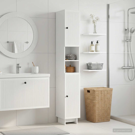 Badezimmerschrank mit offenem Regal EDE Hochglanz Weiß