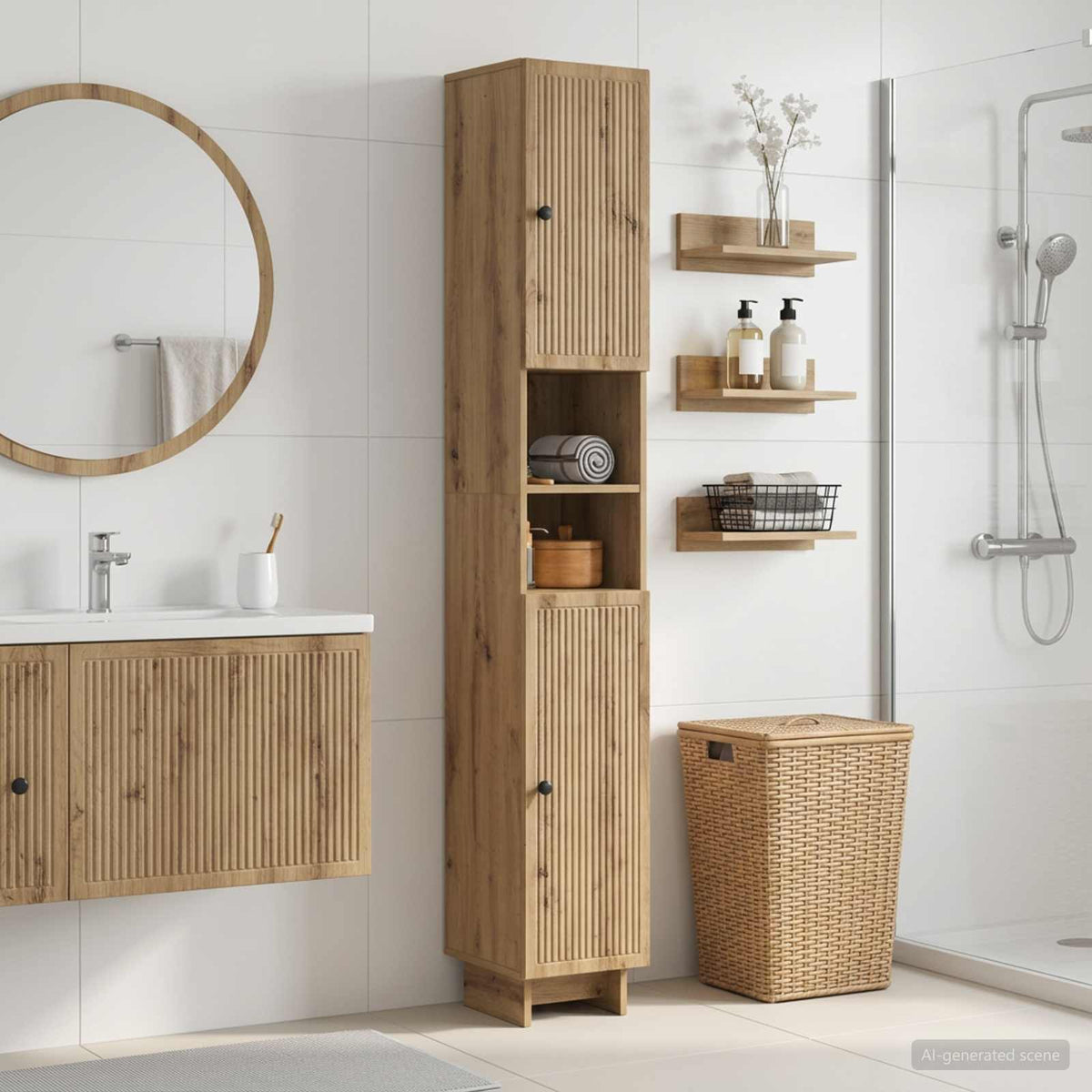 Badezimmerschrank mit offenem Regal EDE Artisan-Eiche