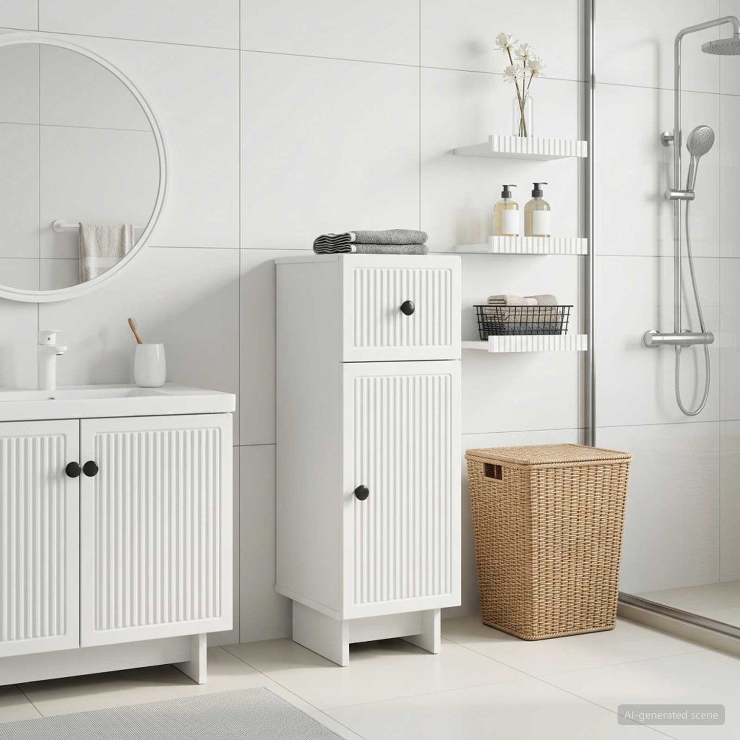Badezimmer Aufbewahrungsschrank EDE Weiß 30 x 31 x 80 cm