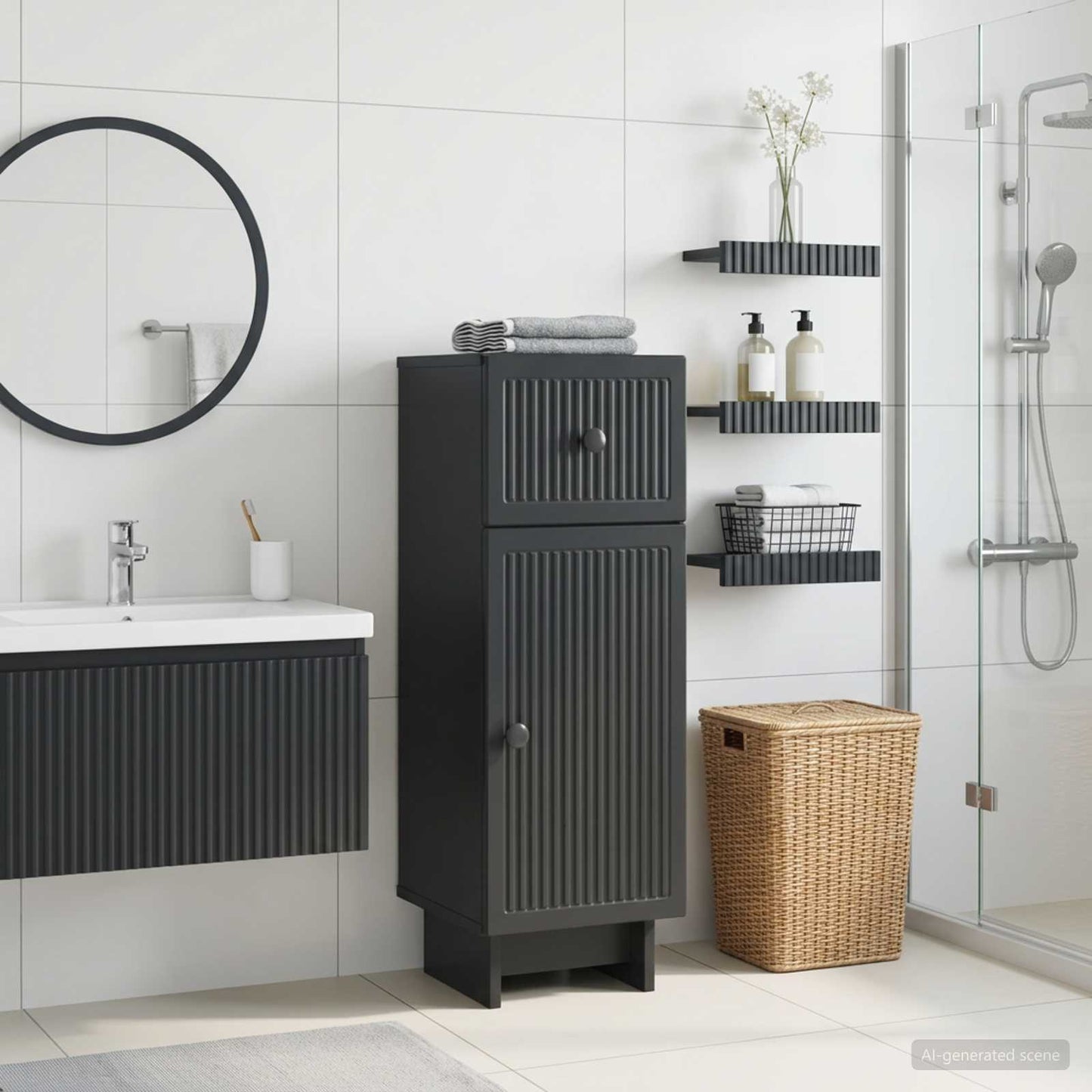Badezimmer Aufbewahrungsschrank EDE Schwarz 30 x 31 x 80 cm