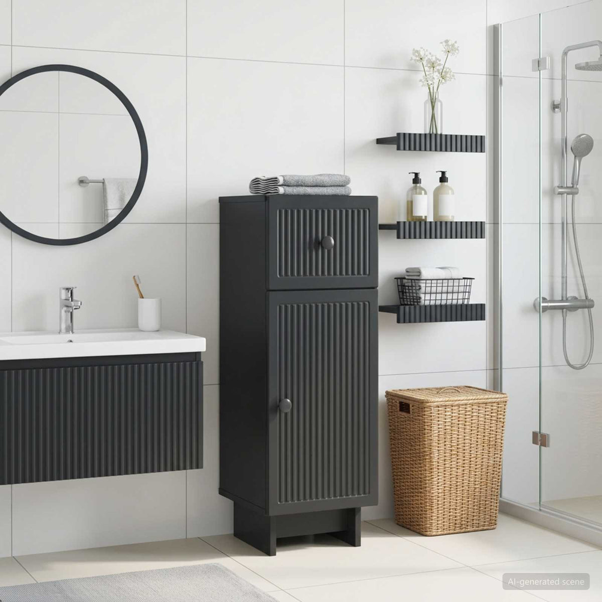 Badezimmer Aufbewahrungsschrank EDE Schwarz 30 x 31 x 80 cm