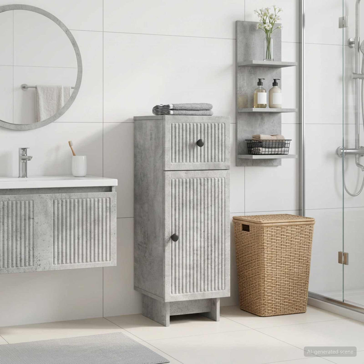 Badezimmer Aufbewahrungsschrank EDE Betongrau 30 x 31 x 80 cm
