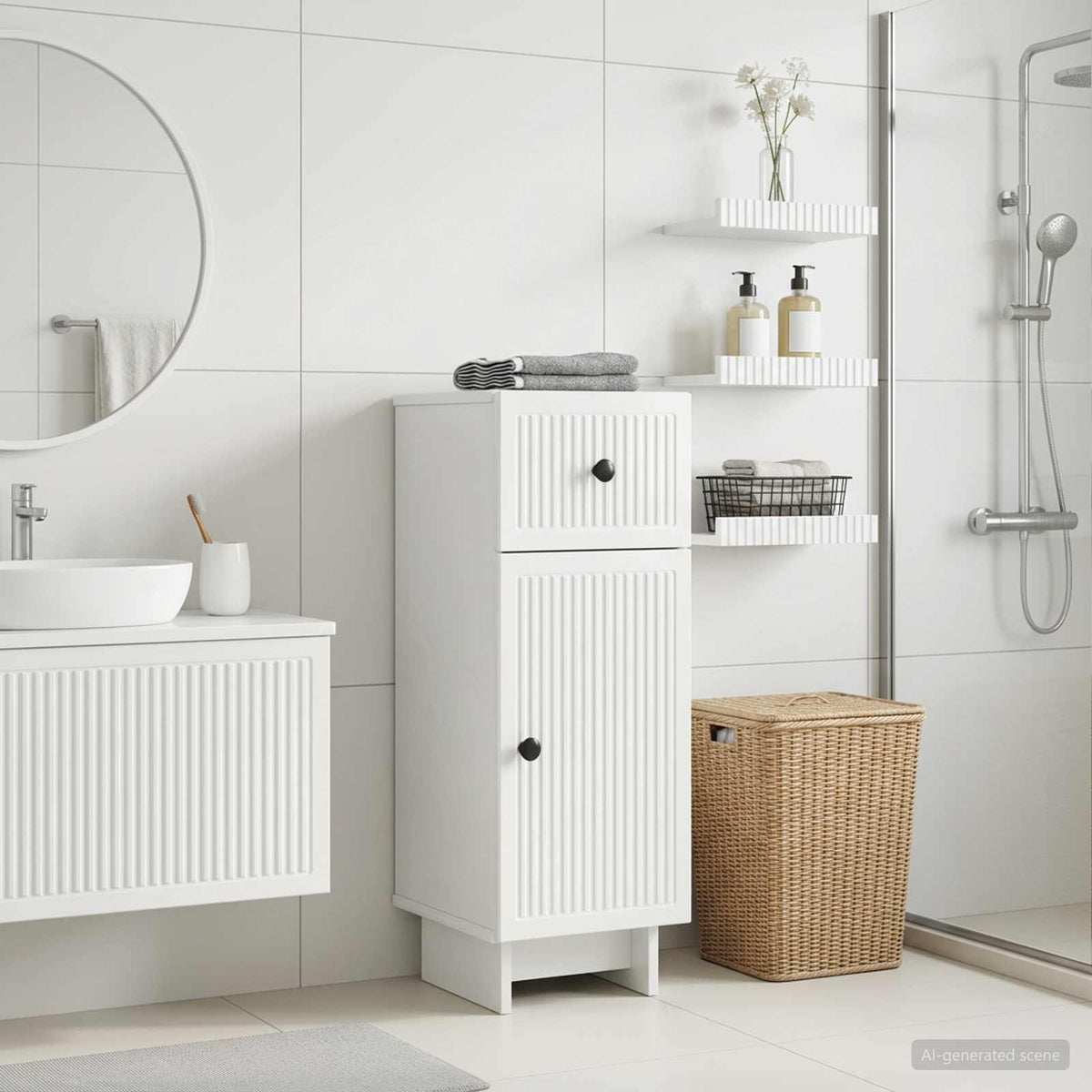 Badezimmer Aufbewahrungsschrank EDE Hochglanz Weiß