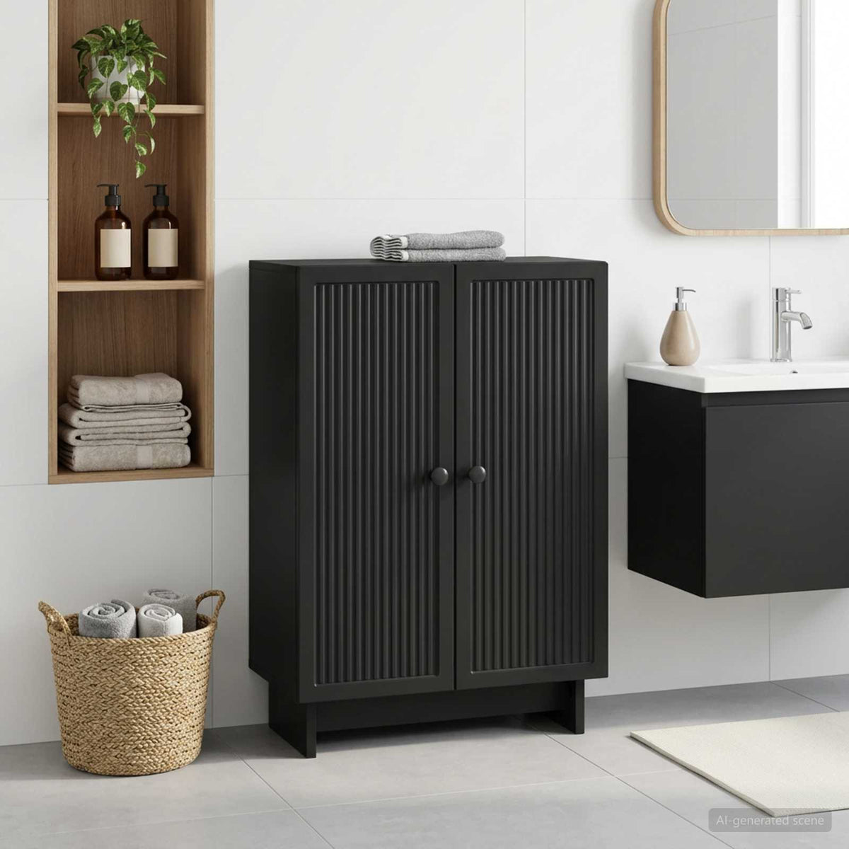Badezimmer Aufbewahrungsschrank EDE Schwarz 59,5 x 31 x 80 cm