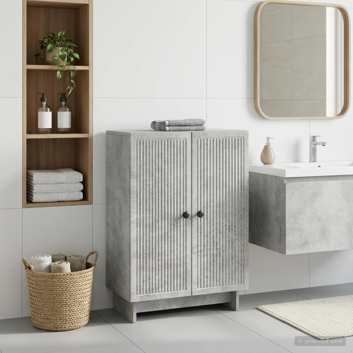 Badezimmer Aufbewahrungsschrank EDE Betongrau 59,5 x 31 x 80 cm