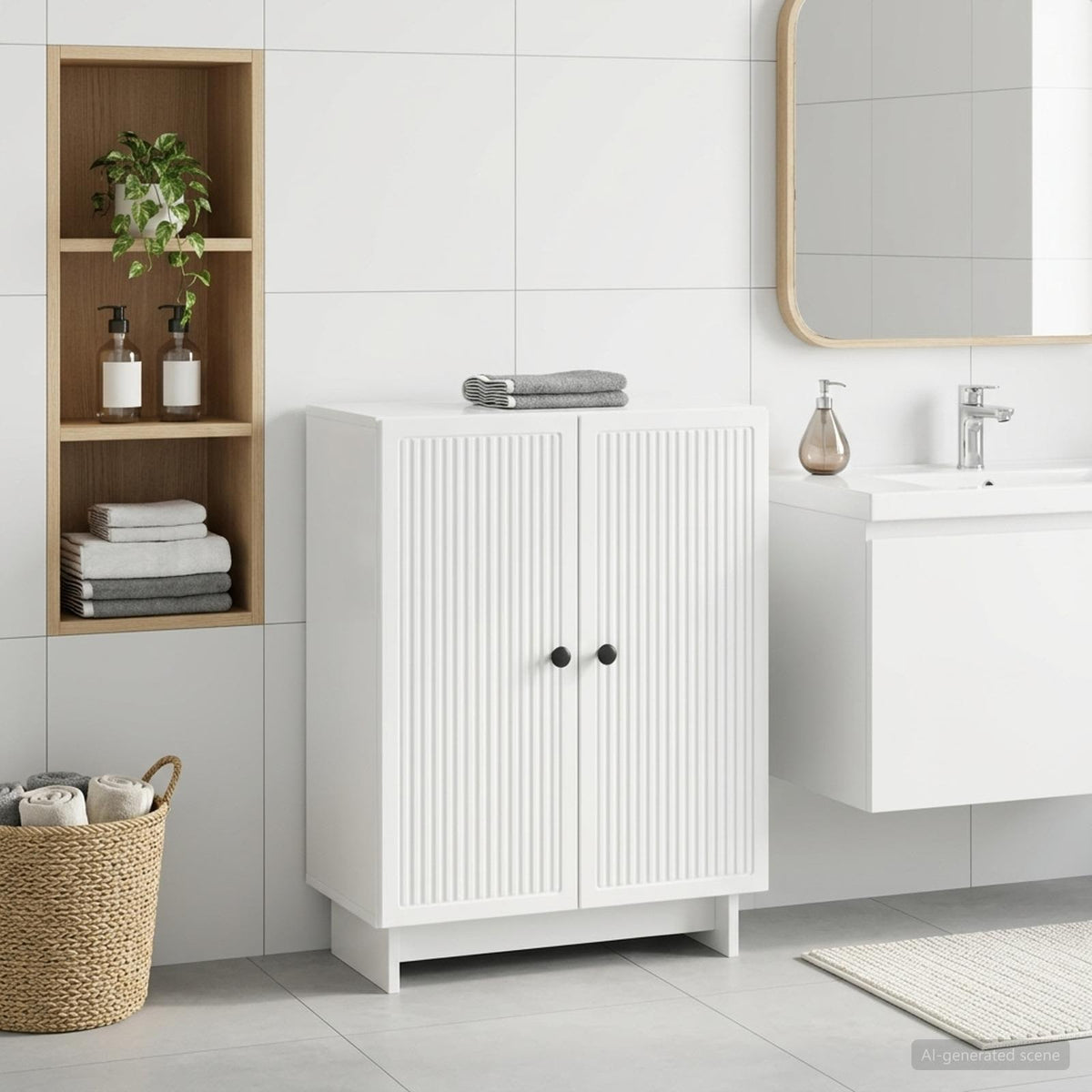 Badezimmer Aufbewahrungsschrank EDE Hochglanz Weiß
