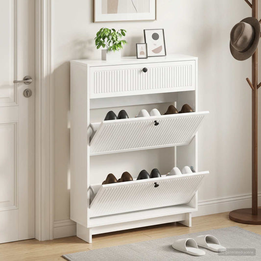 Schuhschrank EDE 78 x 24 x 103 cm Holzwerkstoff Hochglanz Weiß