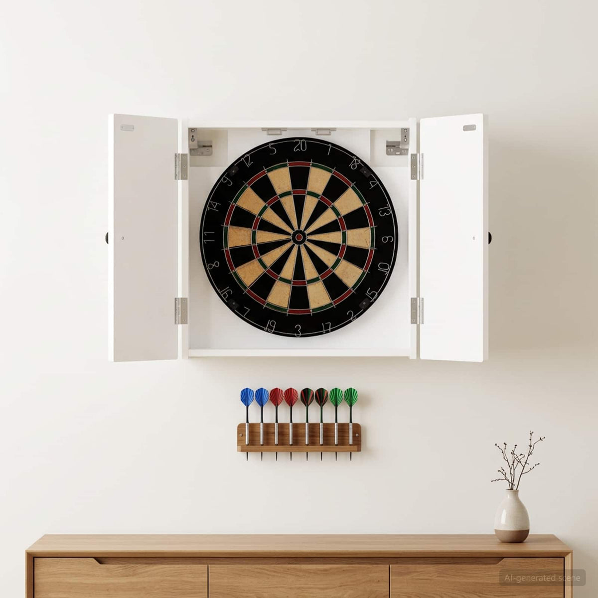 Dartboard Schrank EDE Hochglanz Weiß 52,5 x 10,5 x 53,5 cm