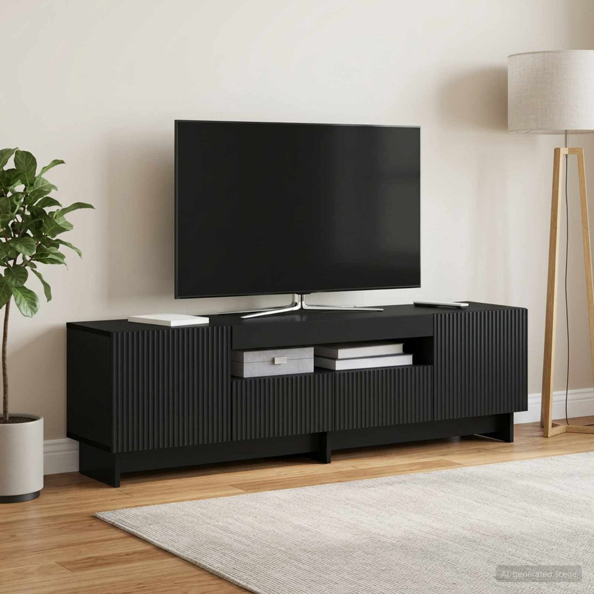 LED-TV-Schrank Schwarz Holzwerkstoff