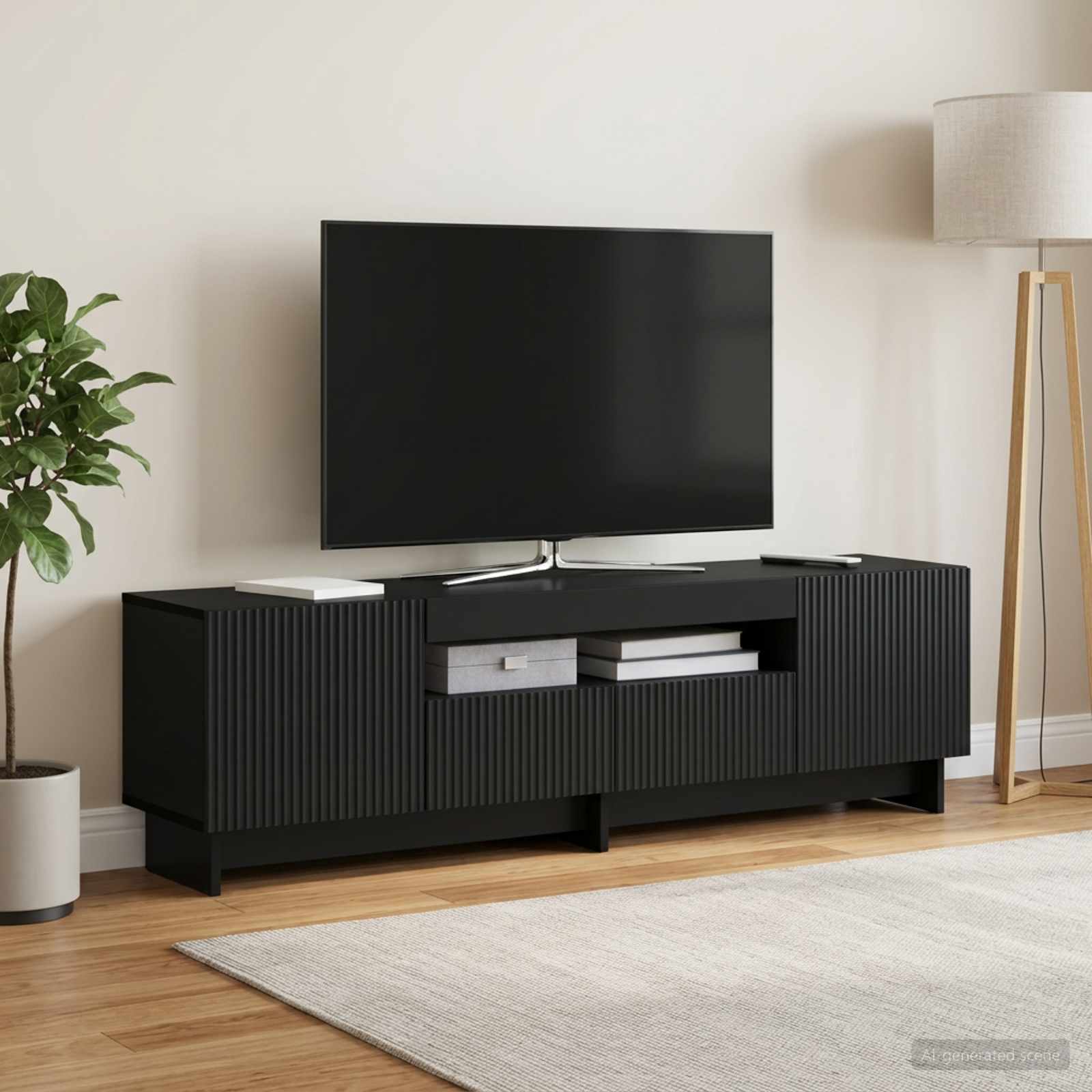 LED-TV-Schrank Schwarz Holzwerkstoff