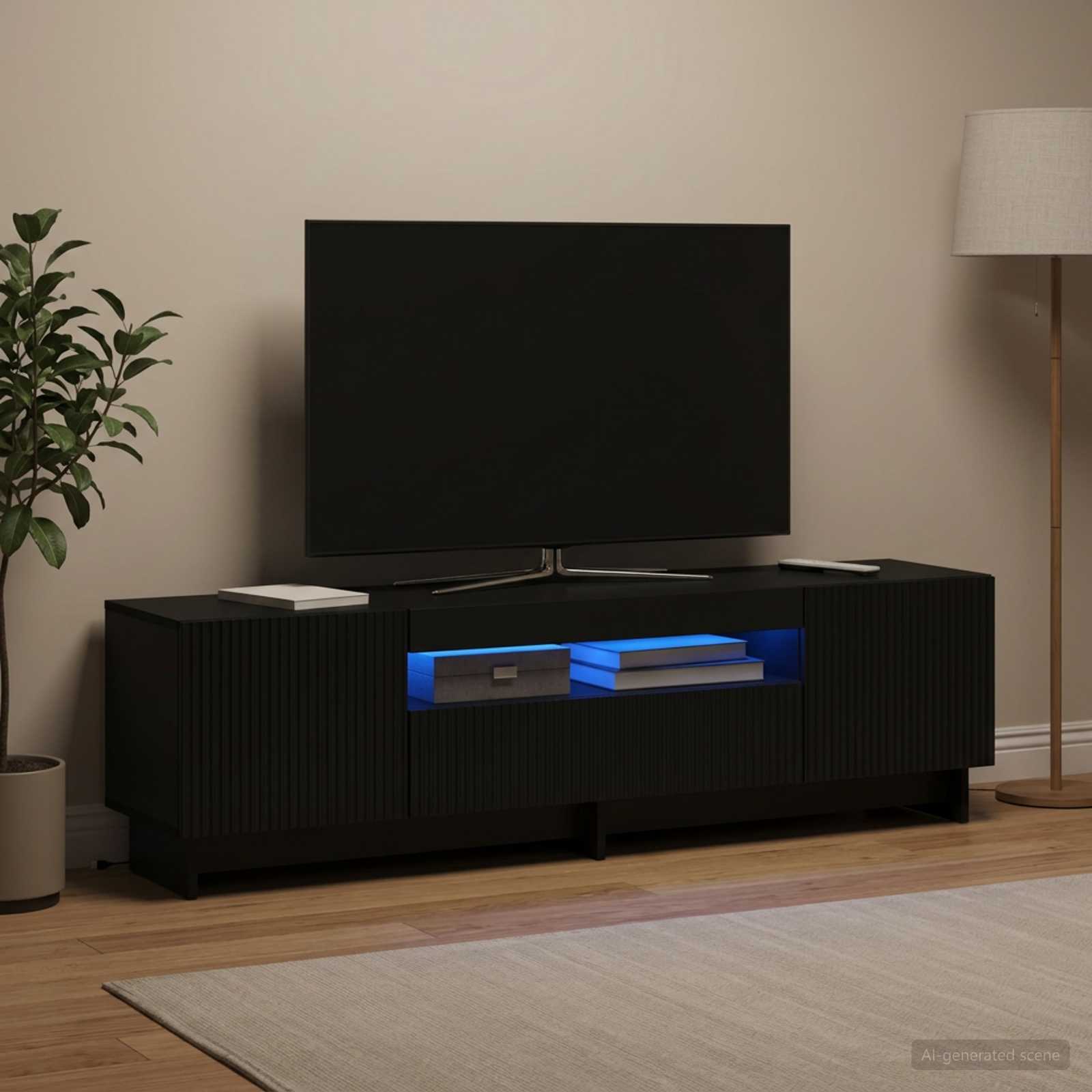 LED-TV-Schrank Schwarz Holzwerkstoff