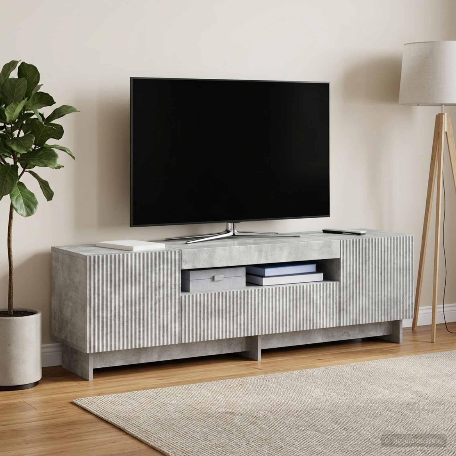 LED-TV-Schrank Betongrau Holzwerkstoff
