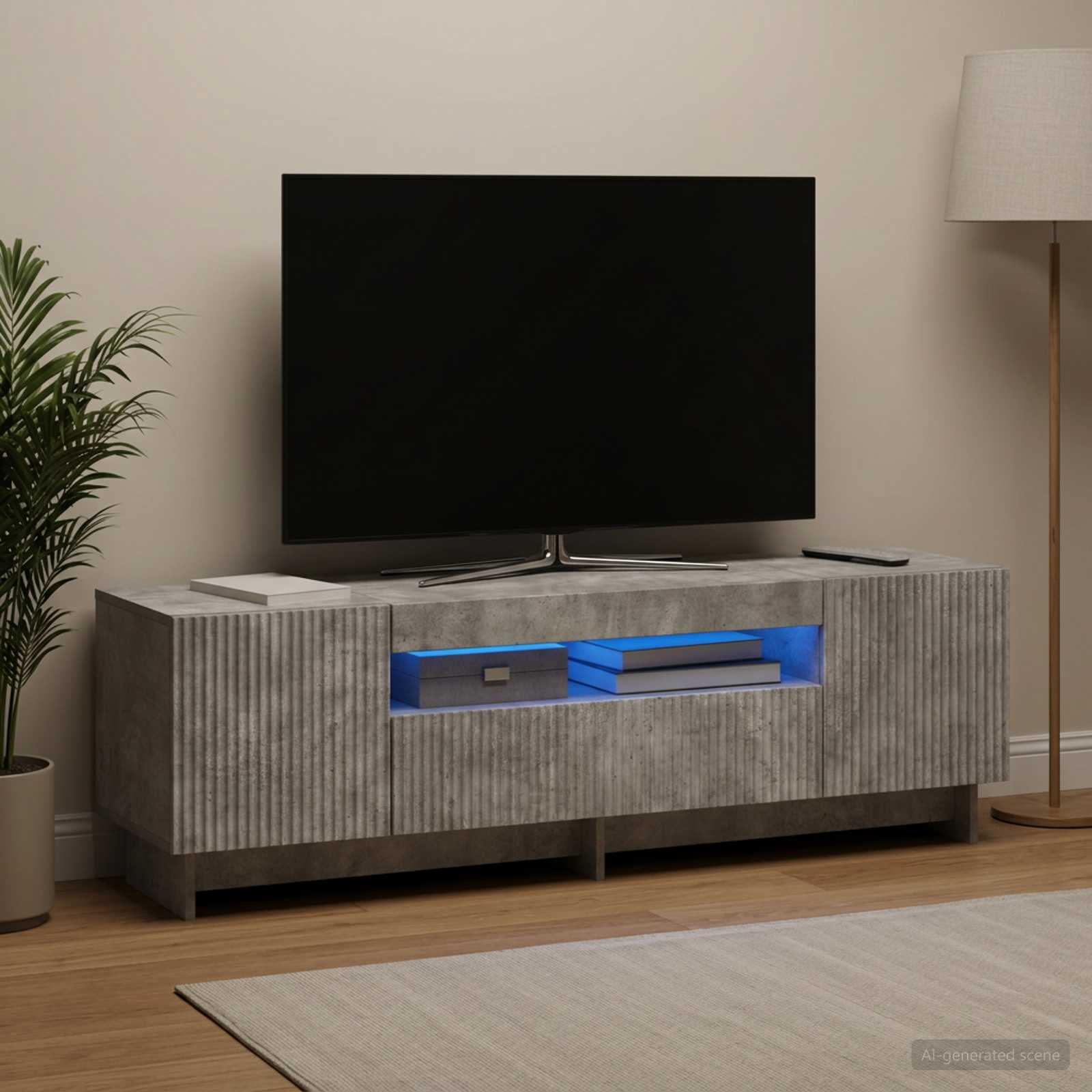 LED-TV-Schrank Betongrau Holzwerkstoff