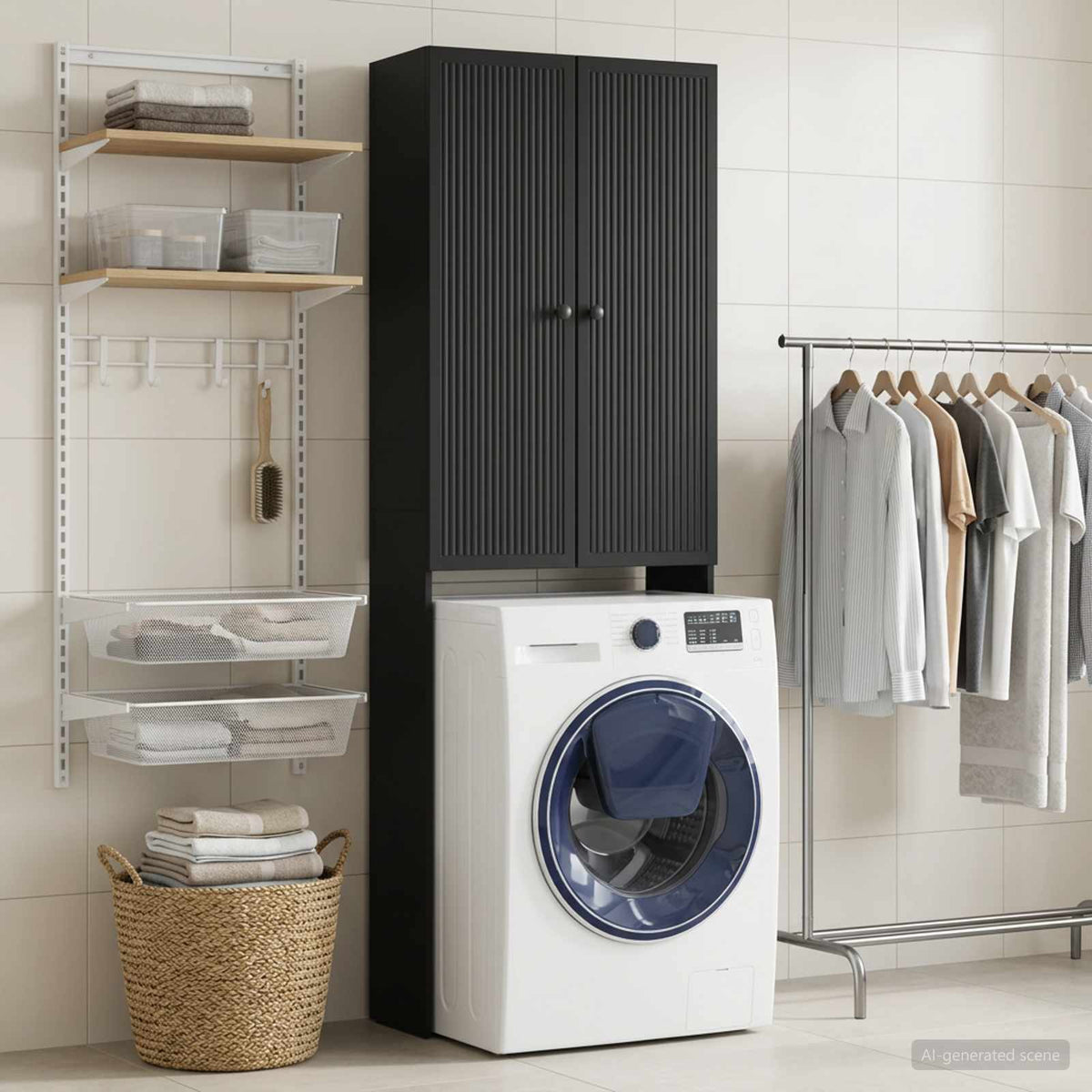 Toilettenschrank EDE Schwarz 66 x 25,5 x 190 cm Holzwerkstoff