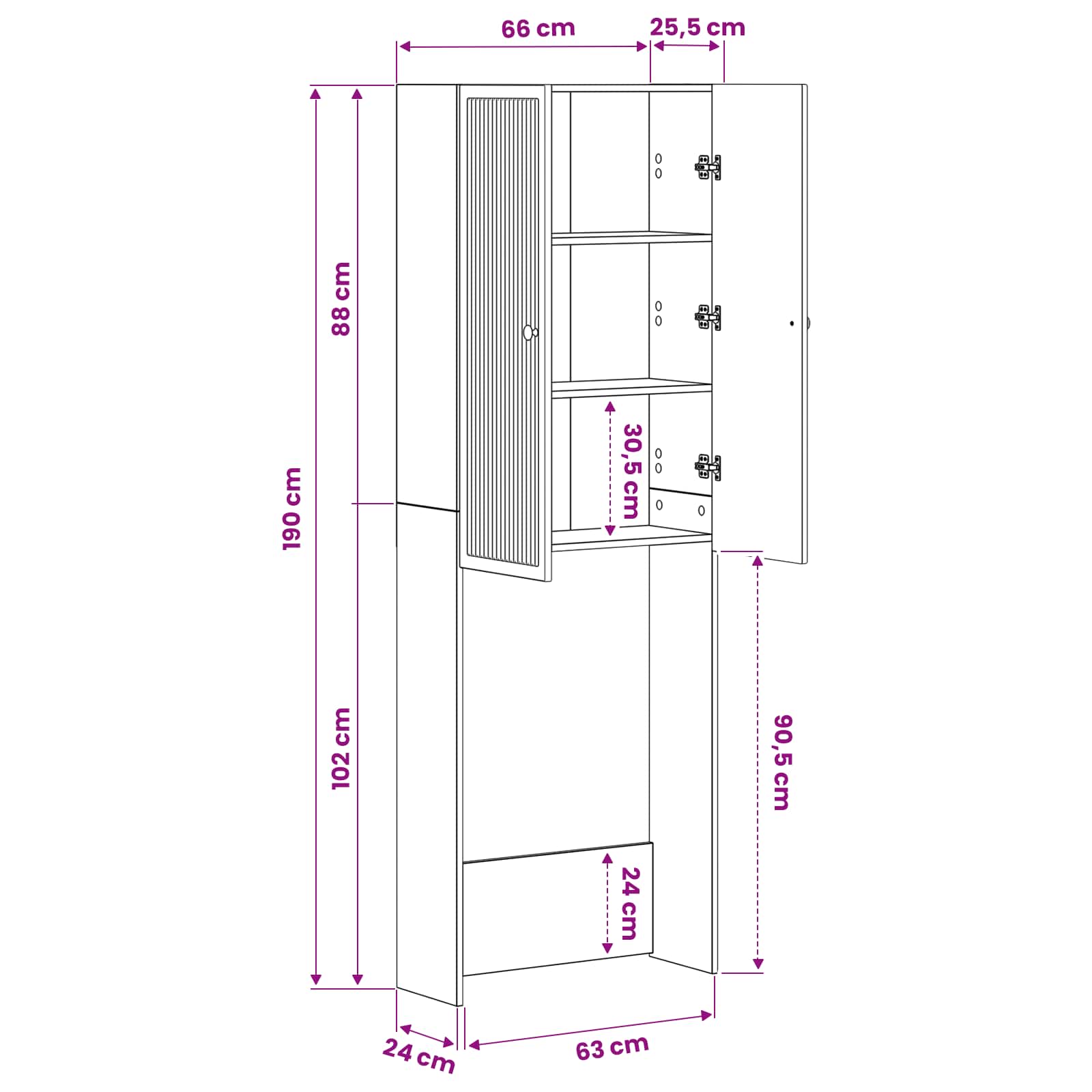 Toilettenschrank EDE Sonoma-Eiche 66 x 25,5 x 190 cm