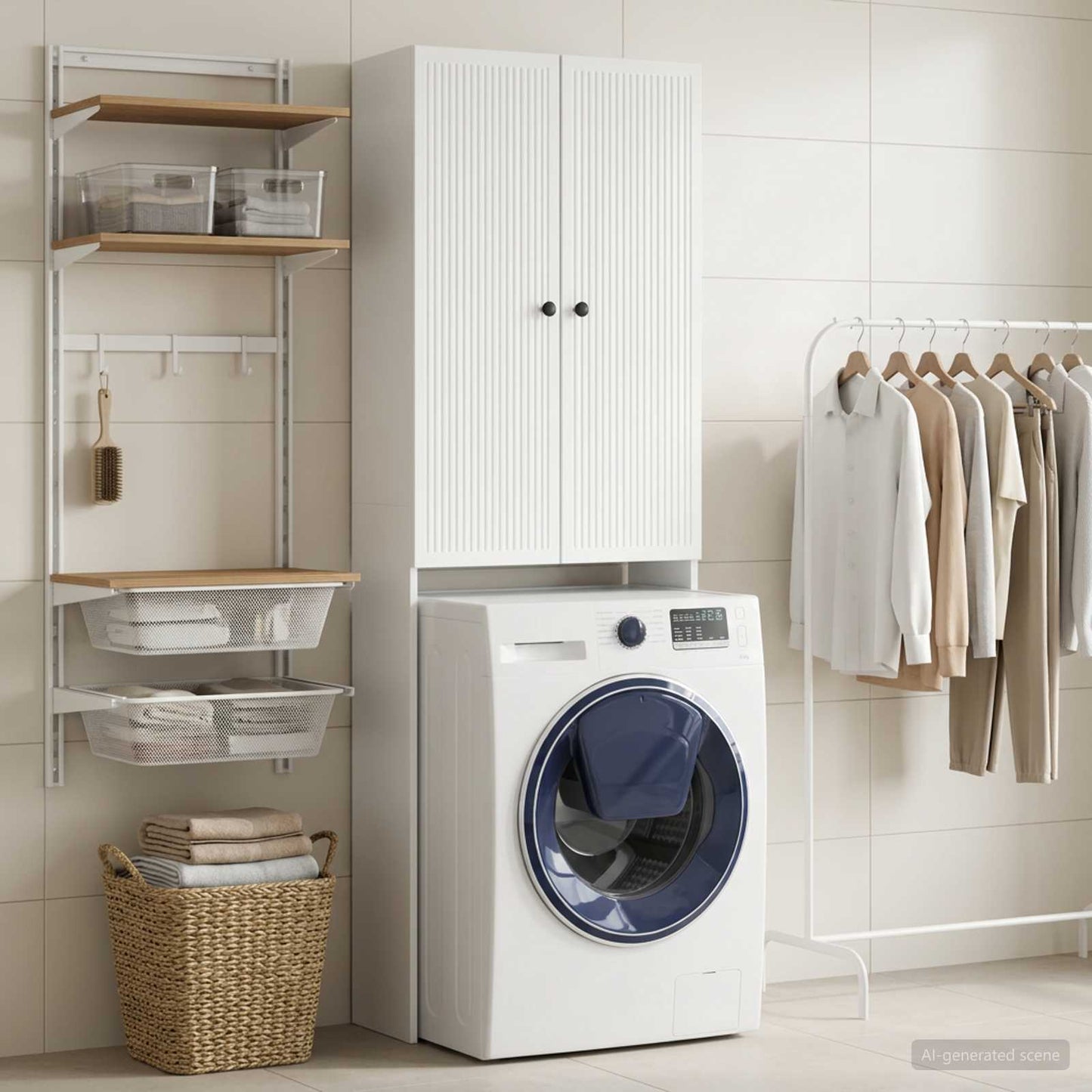 Toilettenschrank EDE Hochglanz Weiß 66 x 25,5 x 190 cm