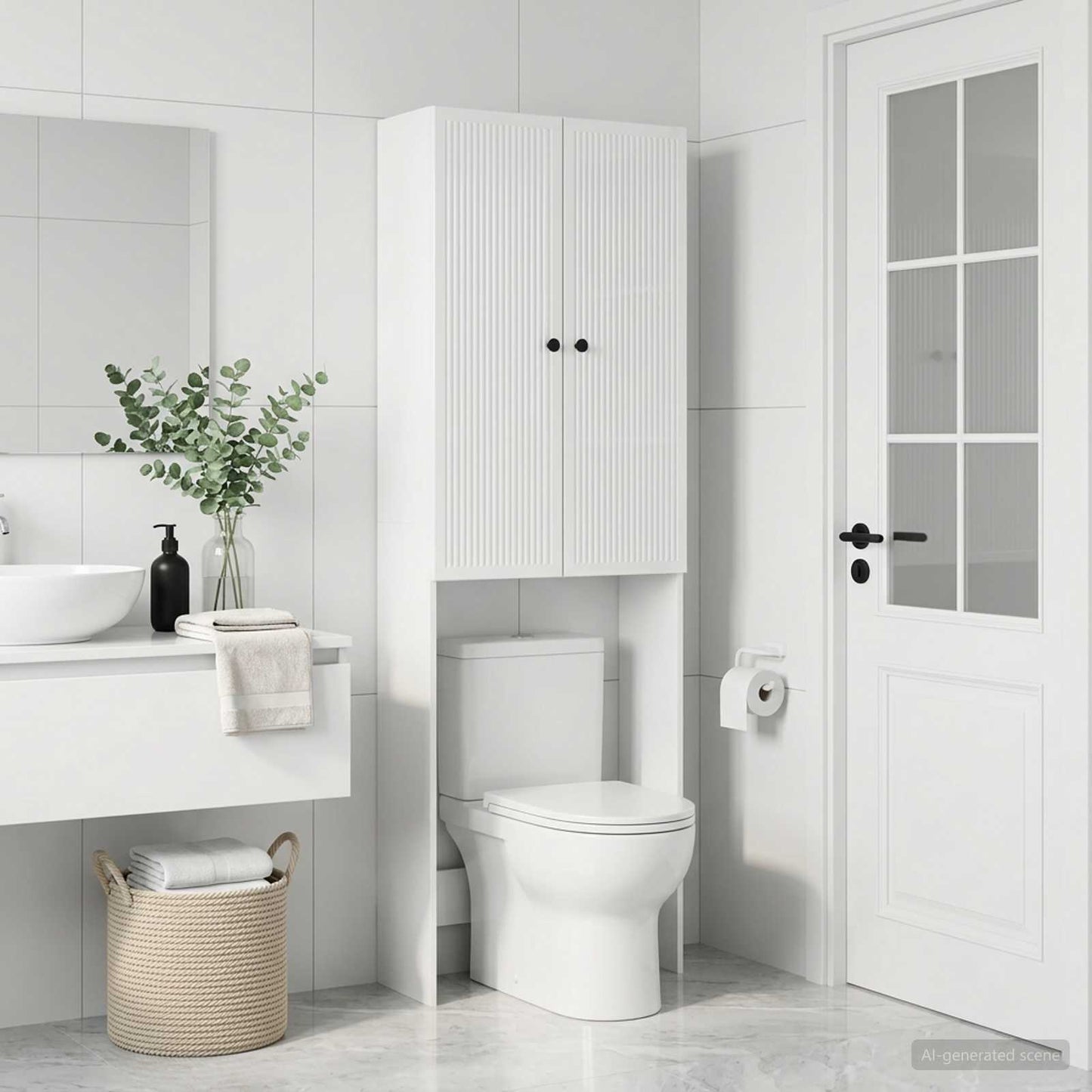 Toilettenschrank EDE Hochglanz Weiß 66 x 25,5 x 190 cm