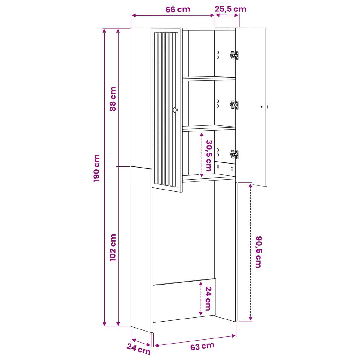 Toilettenschrank EDE Artisan-Eiche 66 x 25,5 x 190 cm