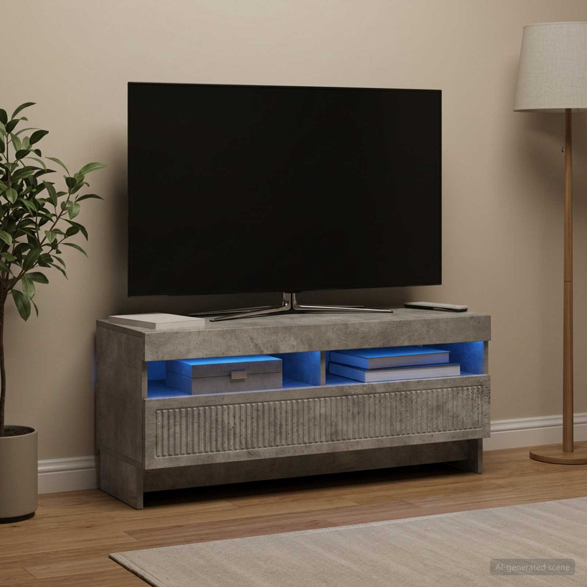 LED-TV-Schrank Betongrau Holzwerkstoff