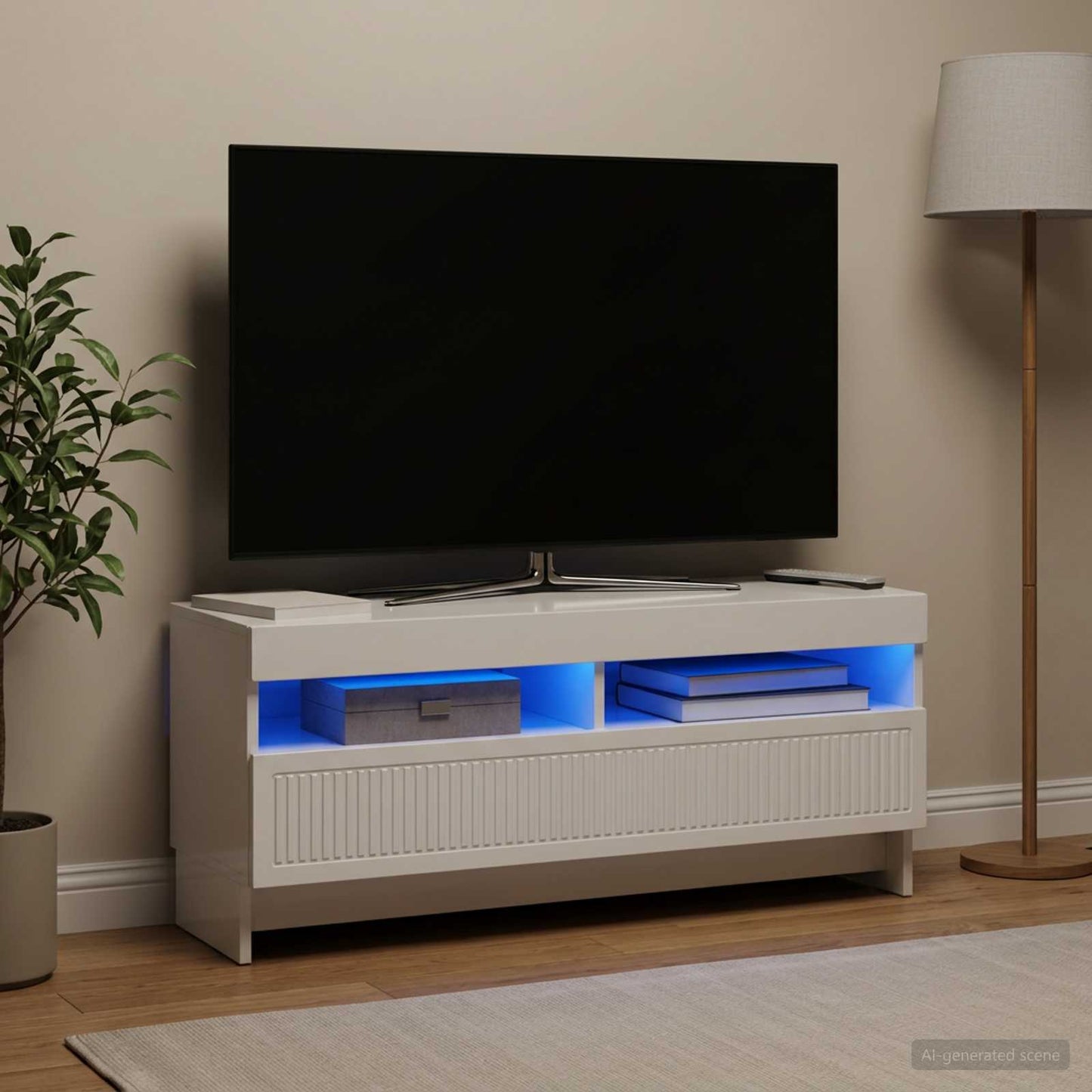 LED-TV-Schrank Hochglanz Weiß Holzwerkstoff