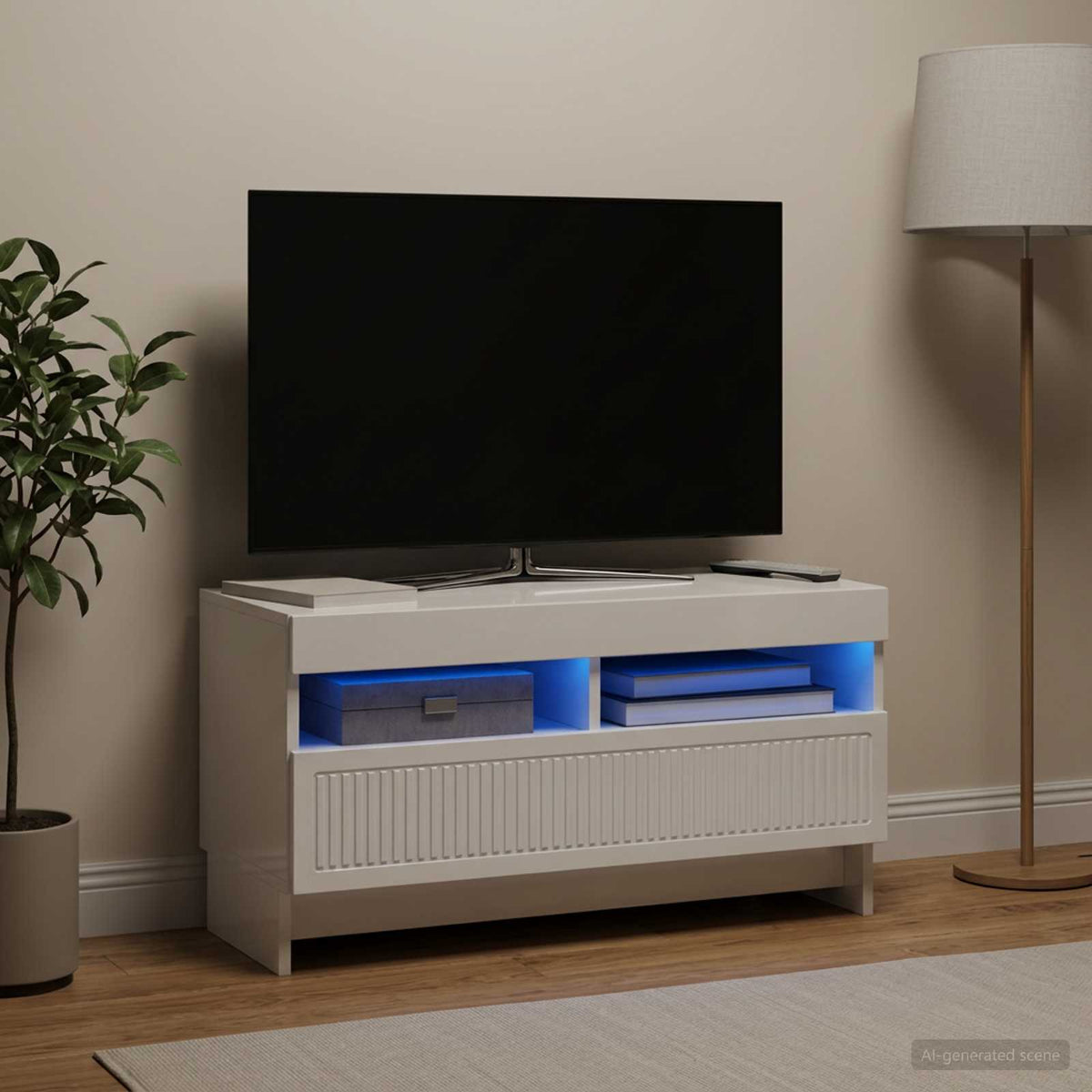 LED-TV-Schrank Hochglanz Weiß Holzwerkstoff
