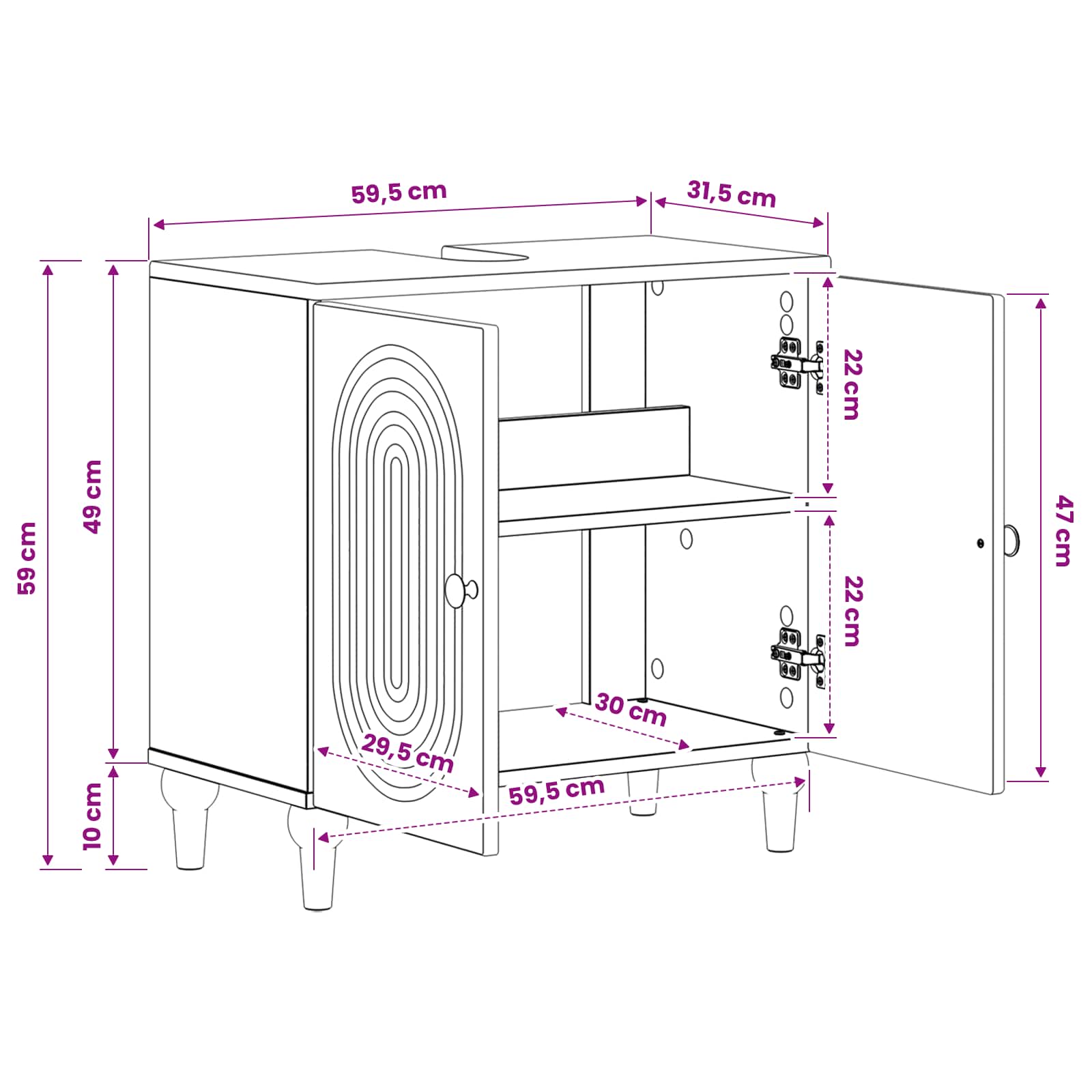 Waschbeckenschrank ALKMAAR Sonoma-Eiche 59,5 x 31,5 x 59 cm