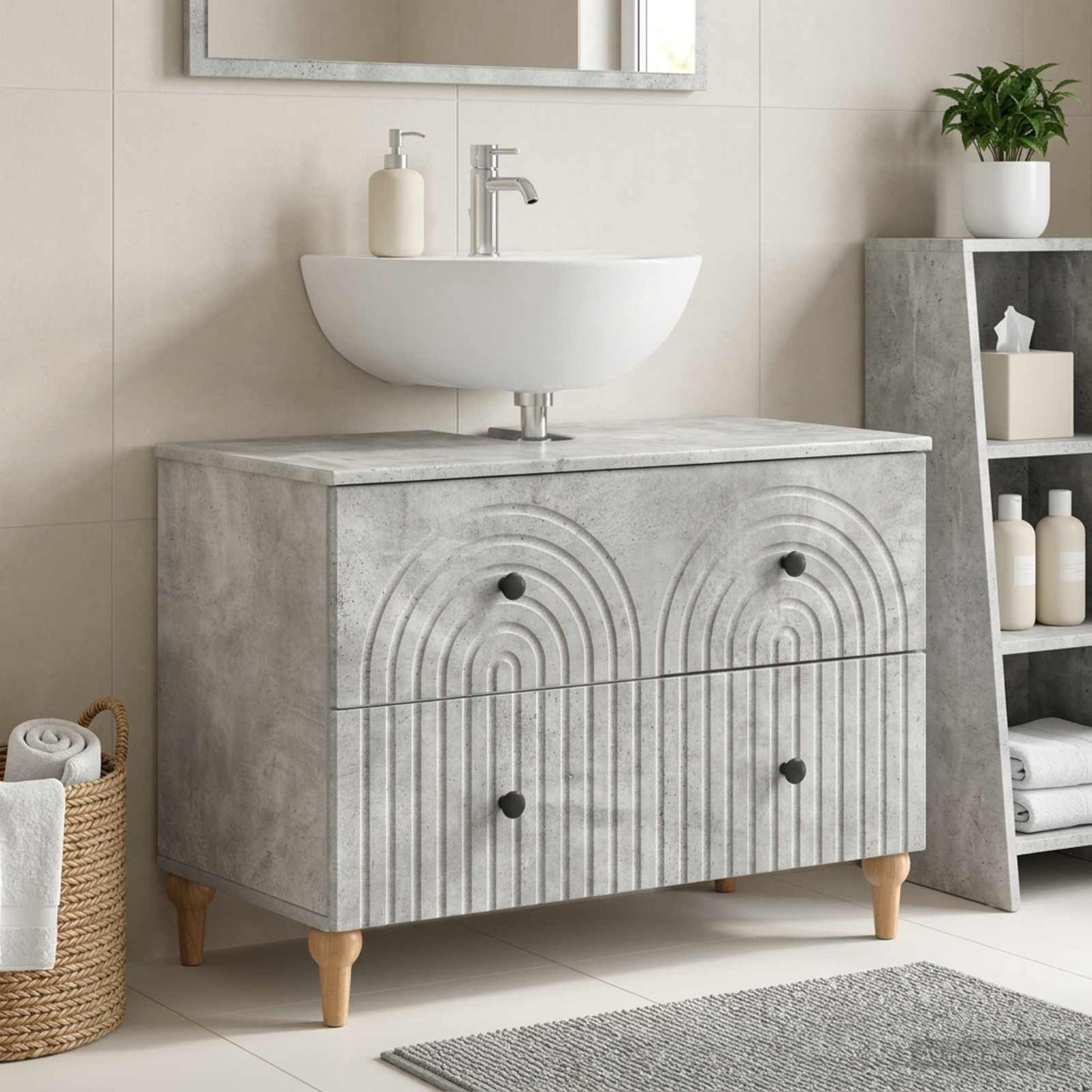 Waschbeckenschrank ALKMAAR Betongrau 82 x 41 x 59 cm