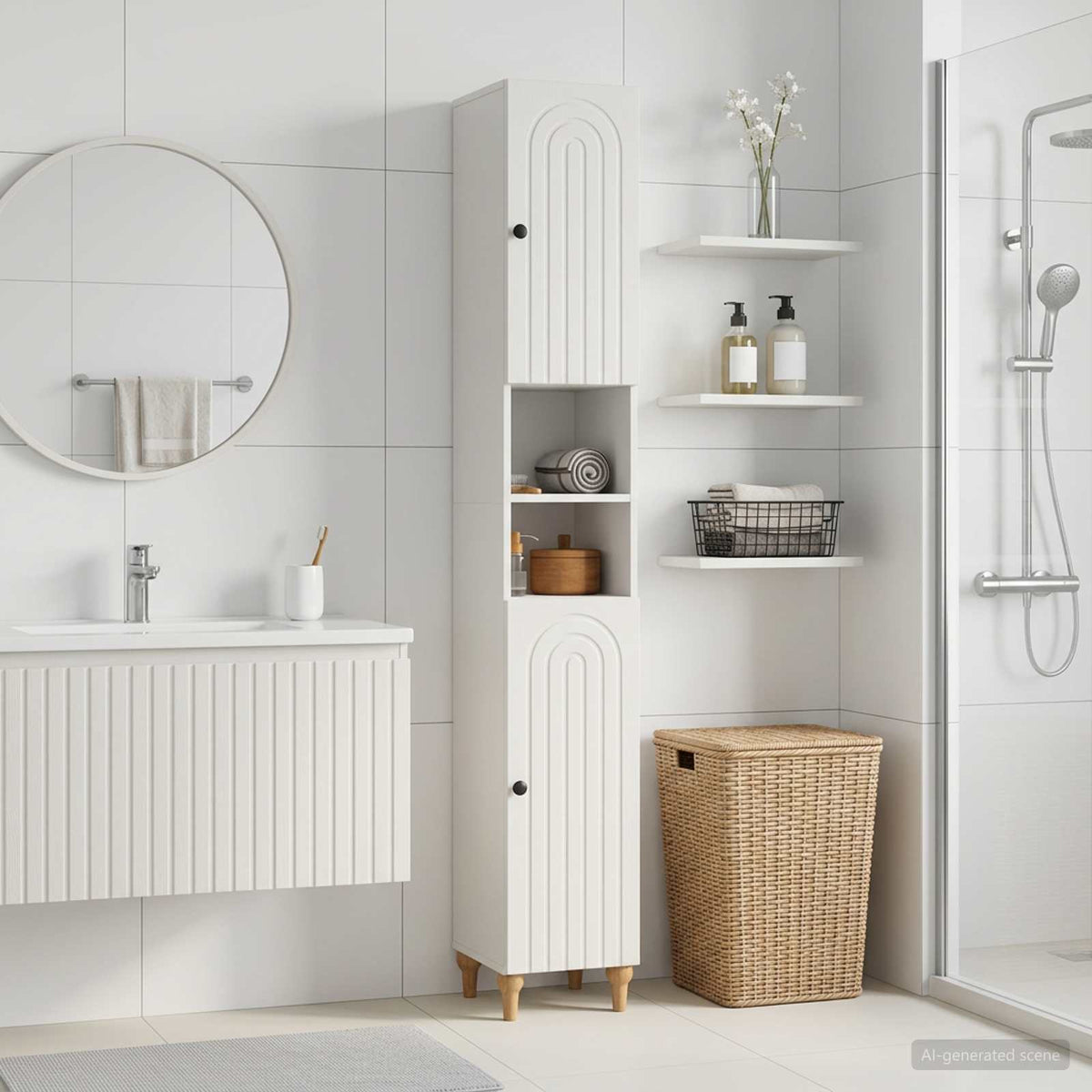 Badezimmerschrank mit offenem Regal ALKMAAR Weiß