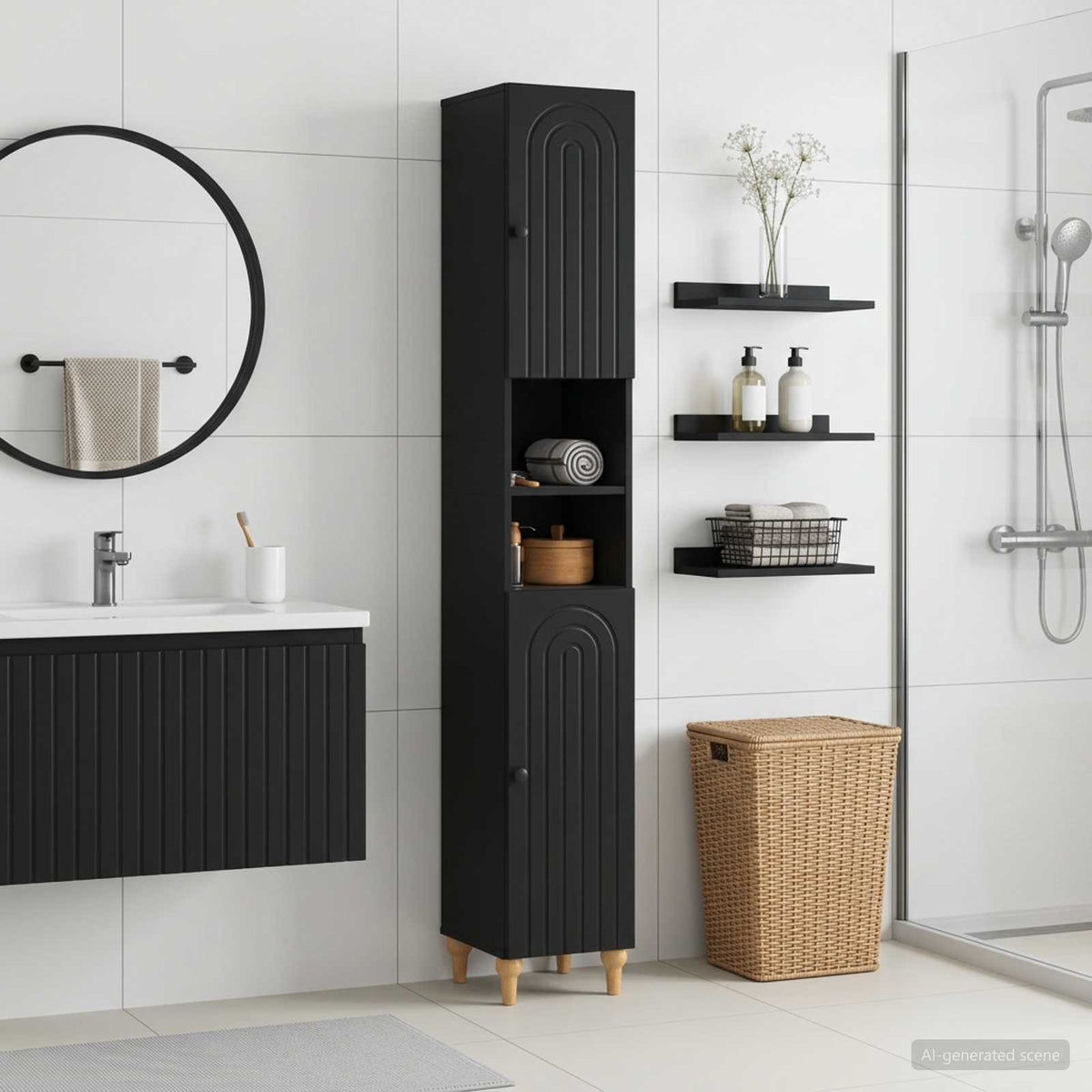 Badezimmerschrank mit offenem Regal ALKMAAR Schwarz