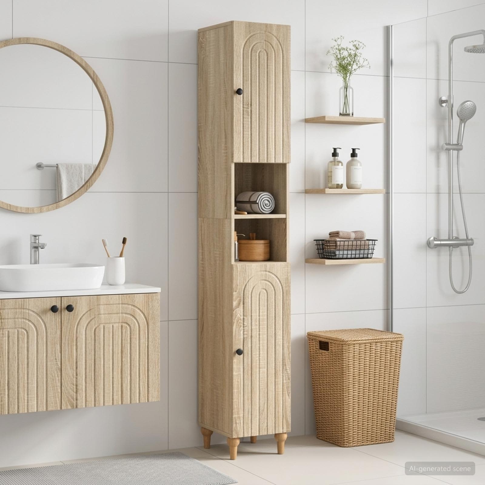 Badezimmerschrank mit offenem Regal ALKMAAR Sonoma-Eiche