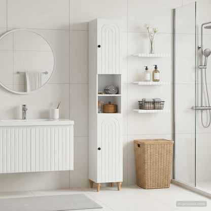 Badezimmerschrank mit offenem Regal ALKMAAR Hochglanz Weiß