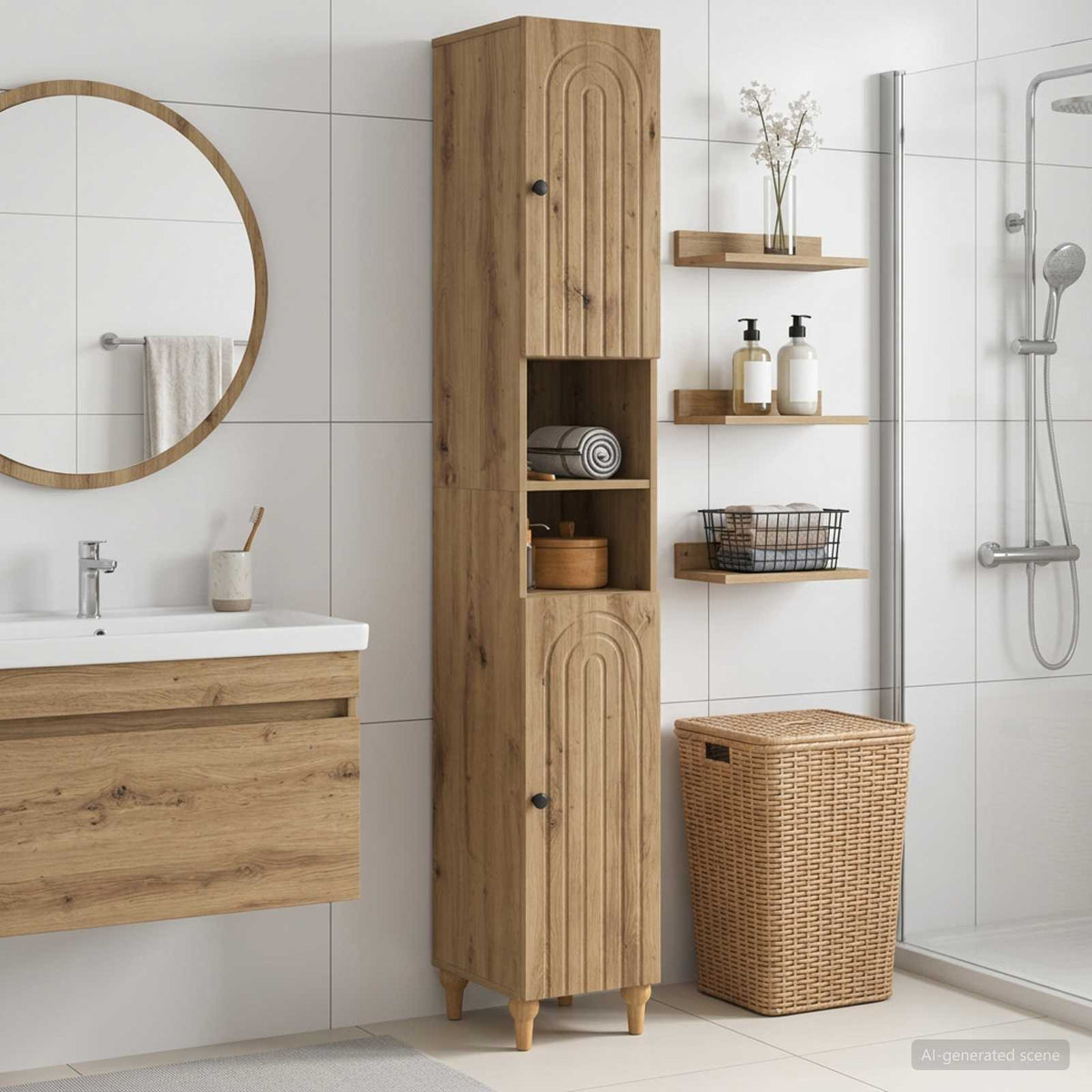Badezimmerschrank mit offenem Regal ALKMAAR Artisan-Eiche